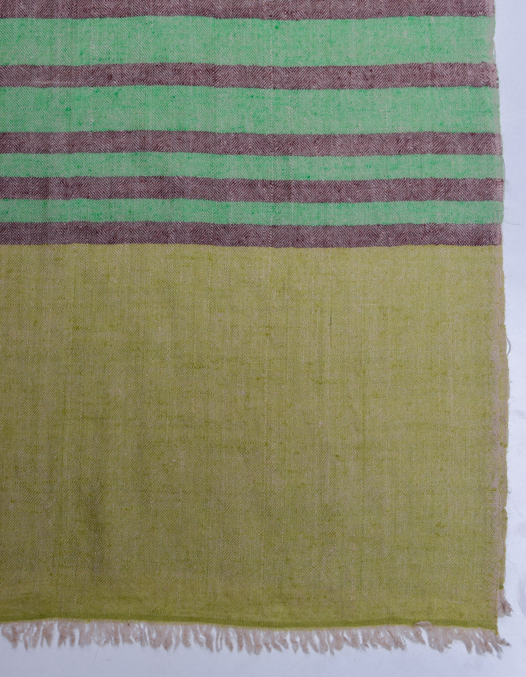 Green Handwoven One side Stripes Cashmere Pashmina Stole - Kashmir Box