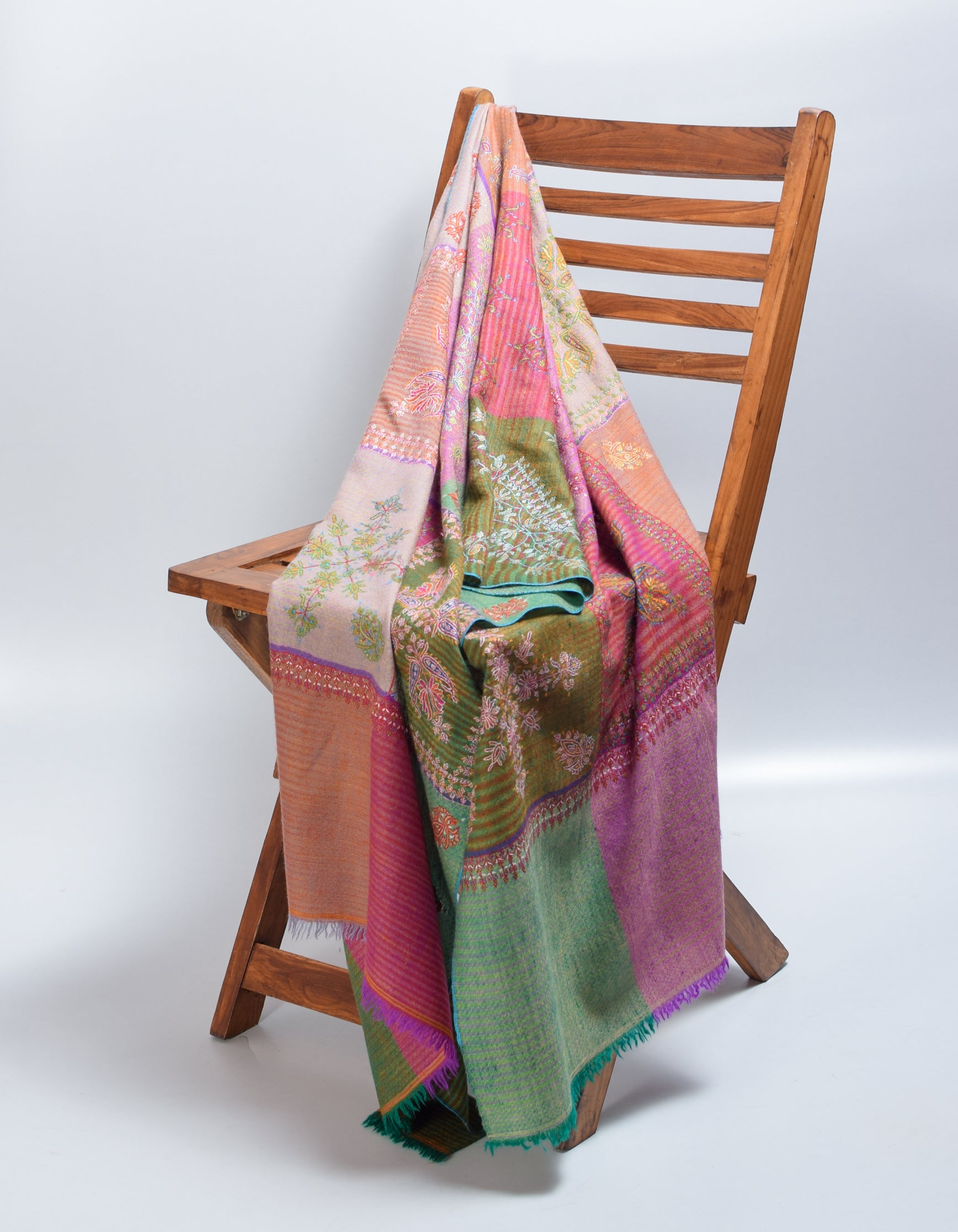 Modern Multi-Pattern Squares Handwoven Embroidered Cashmere Pashmina Stole - Kashmir Box