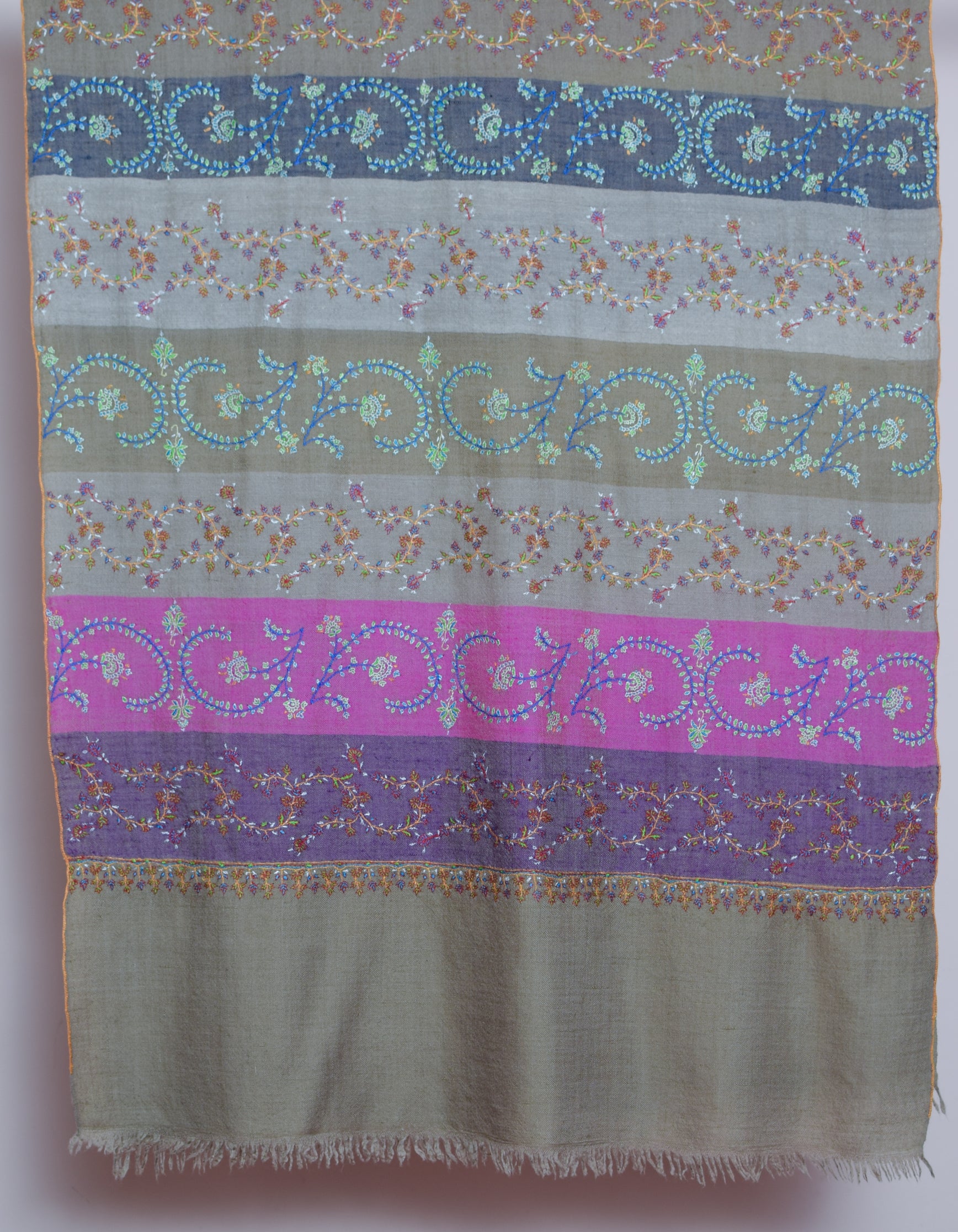 Modern Multi-Pattern Coloured Stripes Handwoven Embroidered Cashmere Pashmina Stole - Kashmir Box