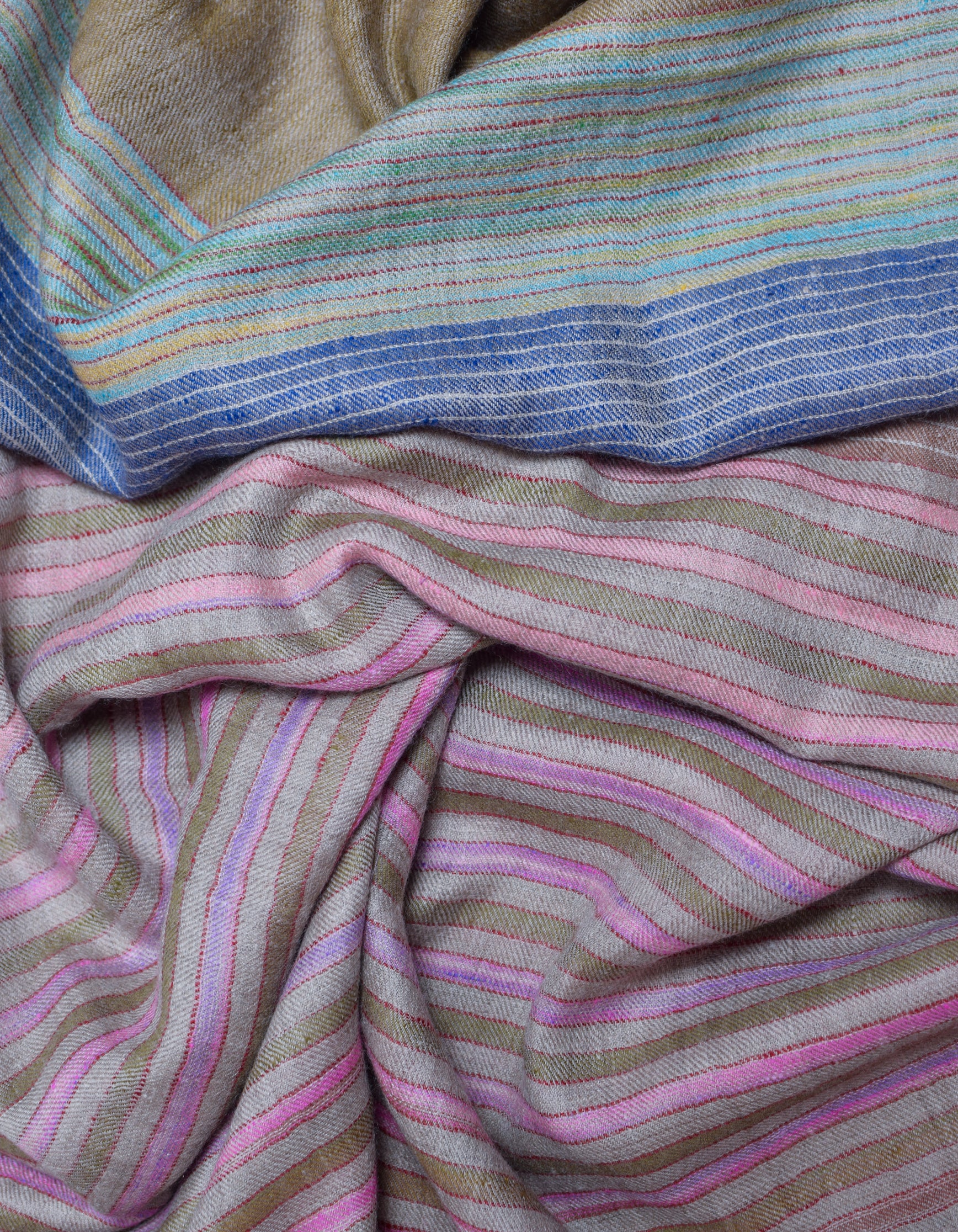 Olive Haze Handwoven Striped Cashmere Pashmina Stole - Kashmir Box