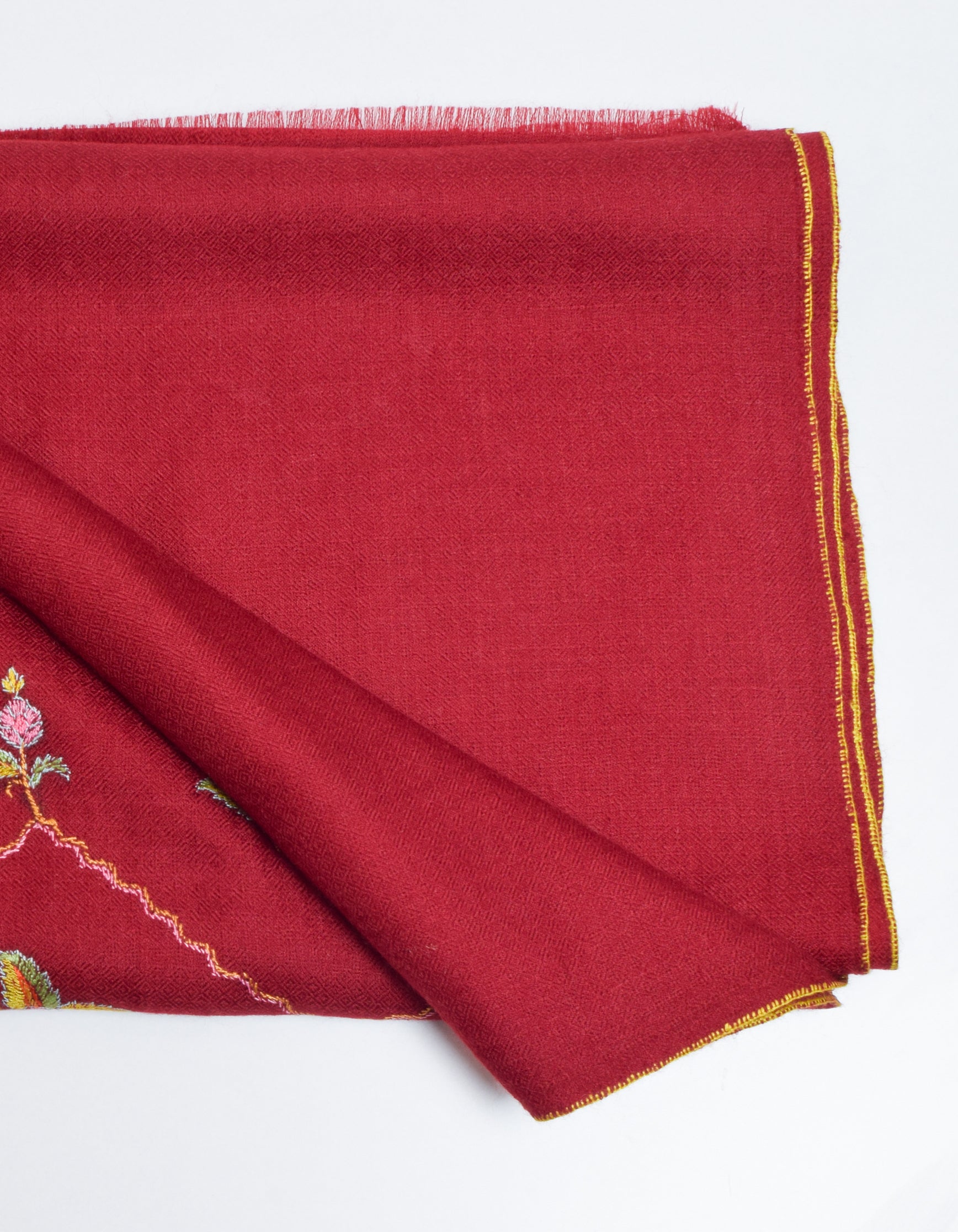 Deep Maroon Handwoven Border Palla Embroidered Cashmere Pashmina Stole - Kashmir Box