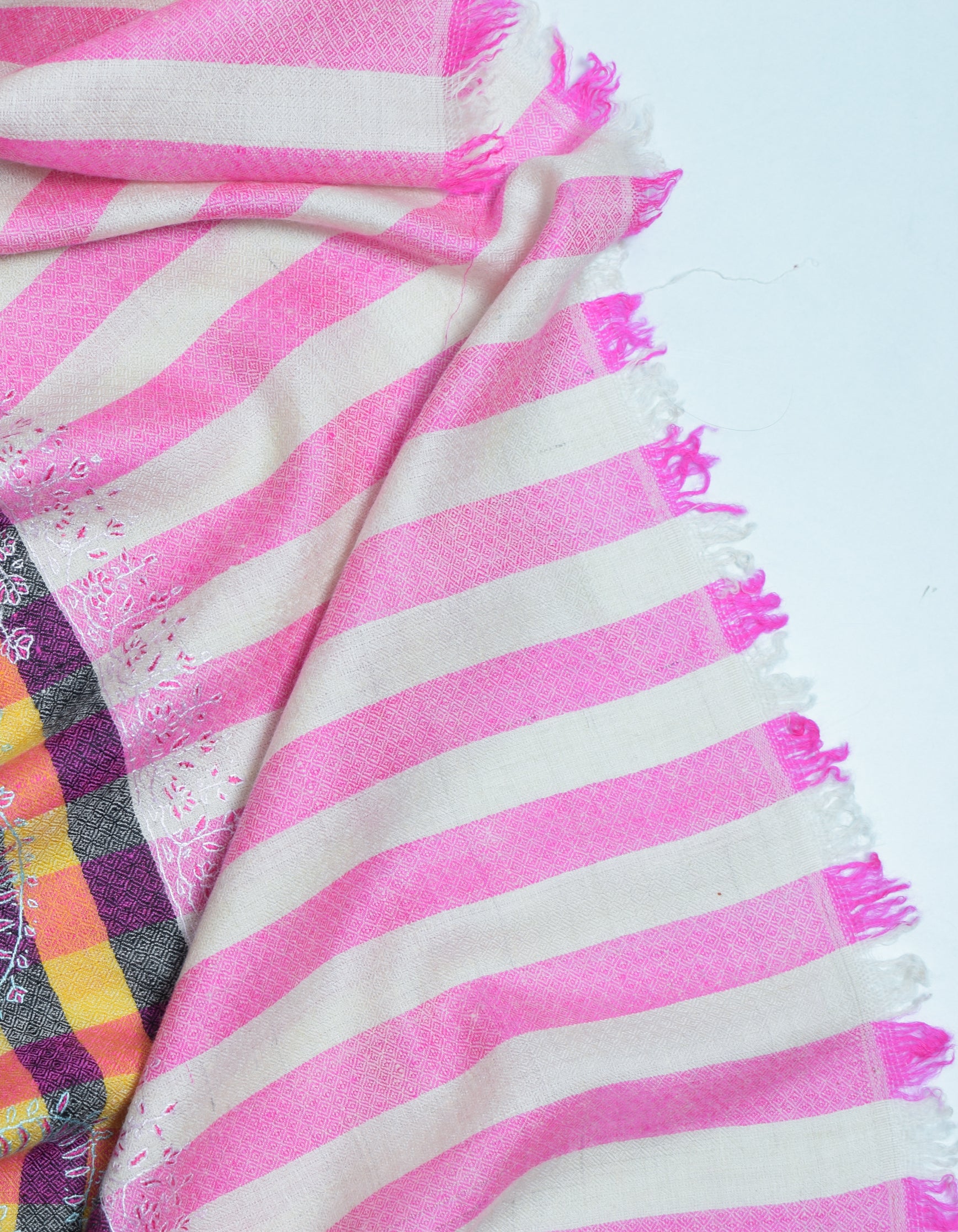 Modern Royal Check Multi-Pattern Handwoven Embroidered Cashmere Pashmina Stole - Kashmir Box