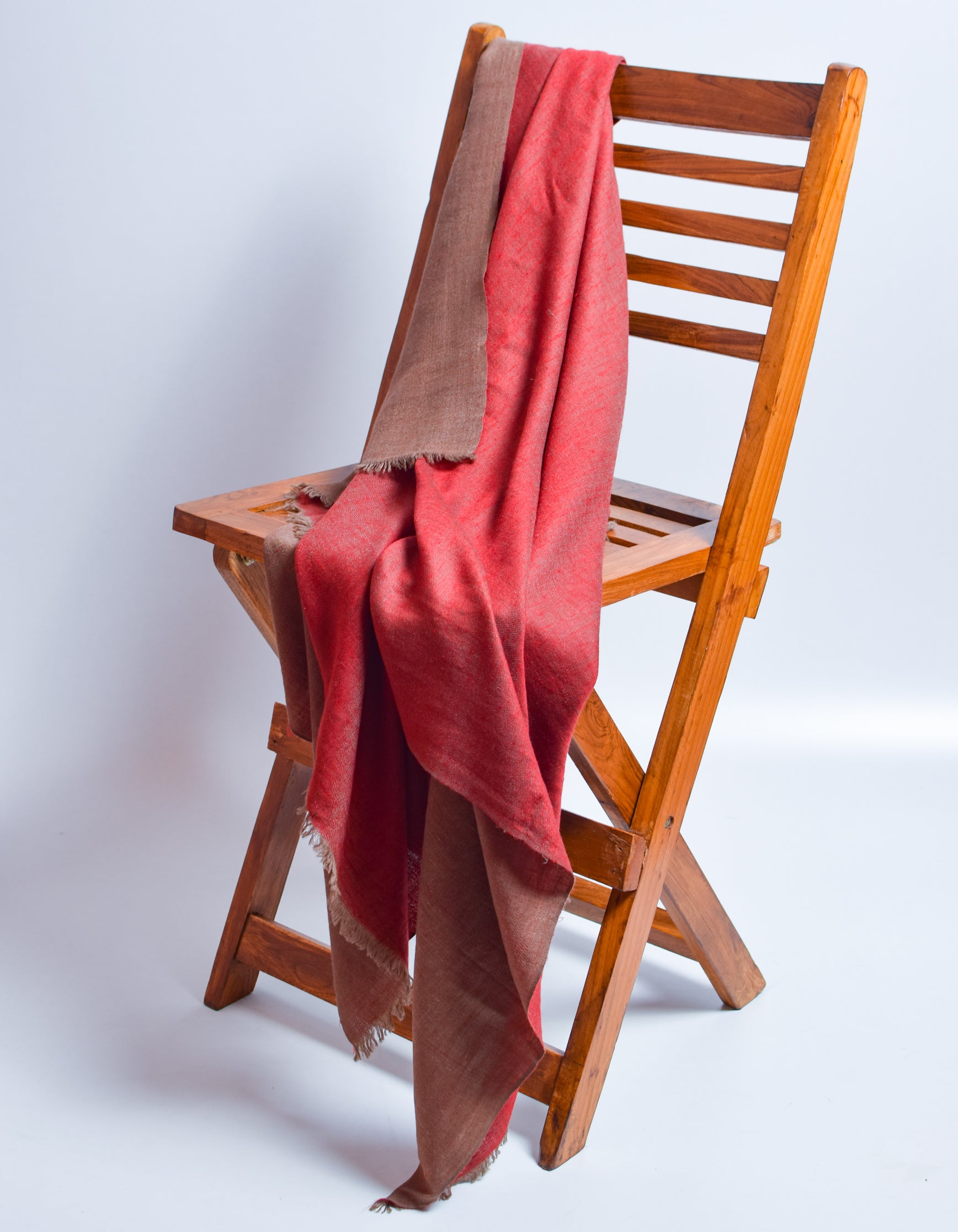Brownish Red Handwoven Reversible Cashmere Pashmina Shawl - Kashmir Box