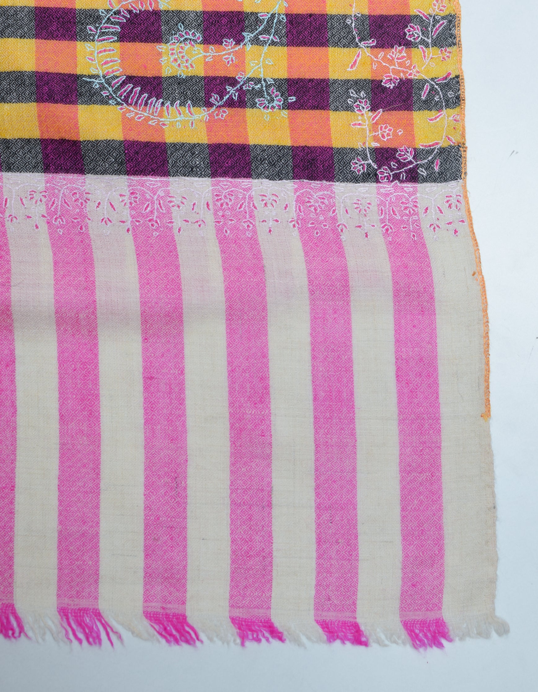 Modern Royal Check Multi-Pattern Handwoven Embroidered Cashmere Pashmina Stole - Kashmir Box