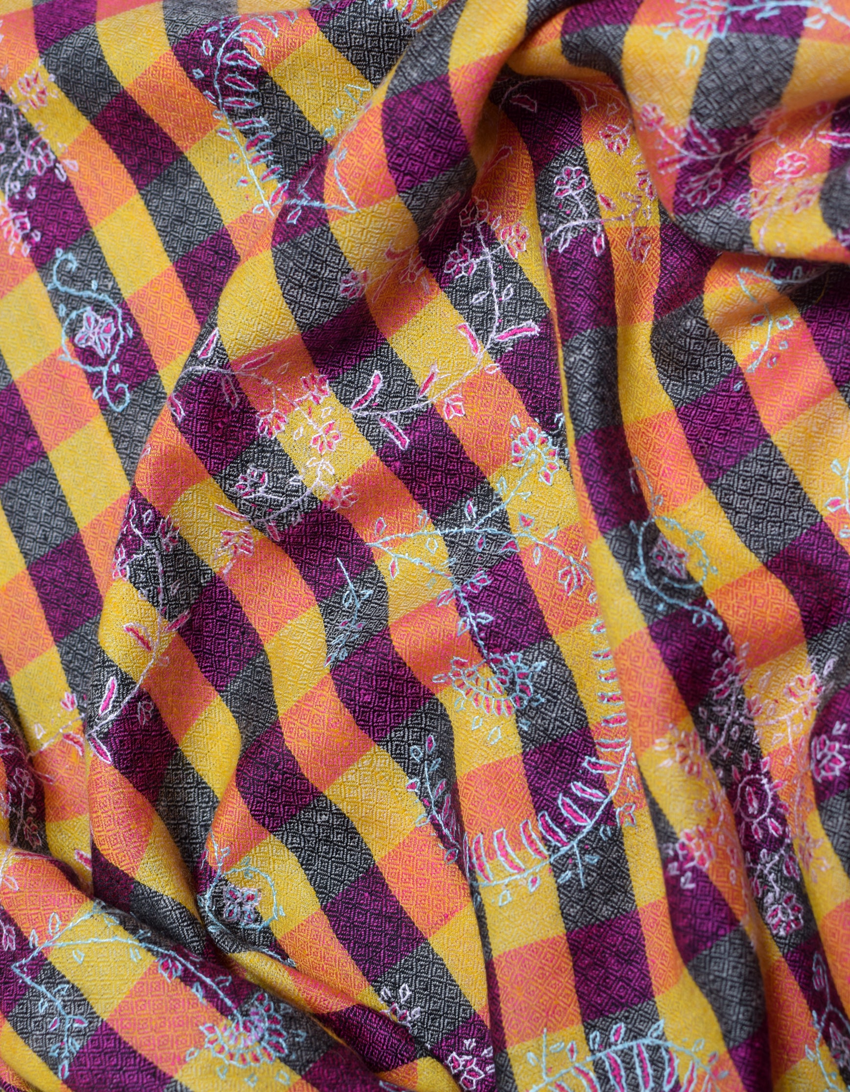 Modern Royal Check Multi-Pattern Handwoven Embroidered Cashmere Pashmina Stole - Kashmir Box