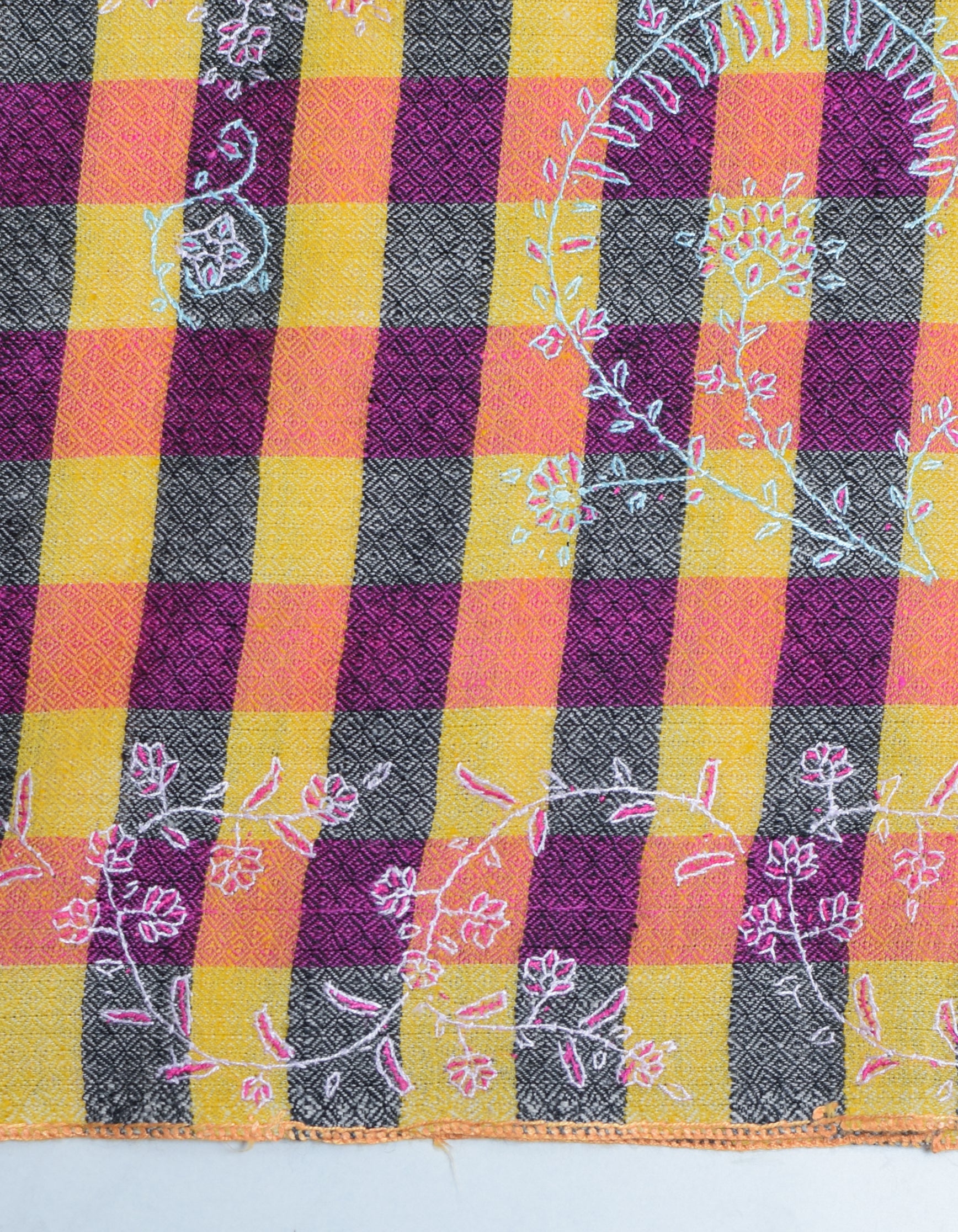 Modern Royal Check Multi-Pattern Handwoven Embroidered Cashmere Pashmina Stole - Kashmir Box