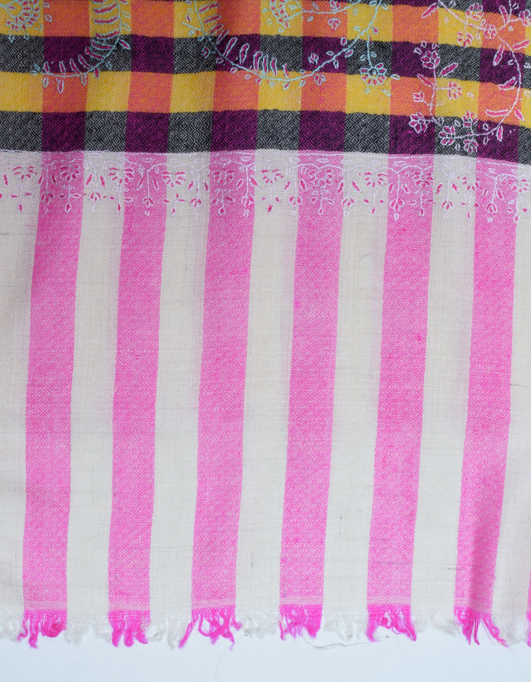 Modern Royal Check Multi-Pattern Handwoven Embroidered Cashmere Pashmina Stole - Kashmir Box