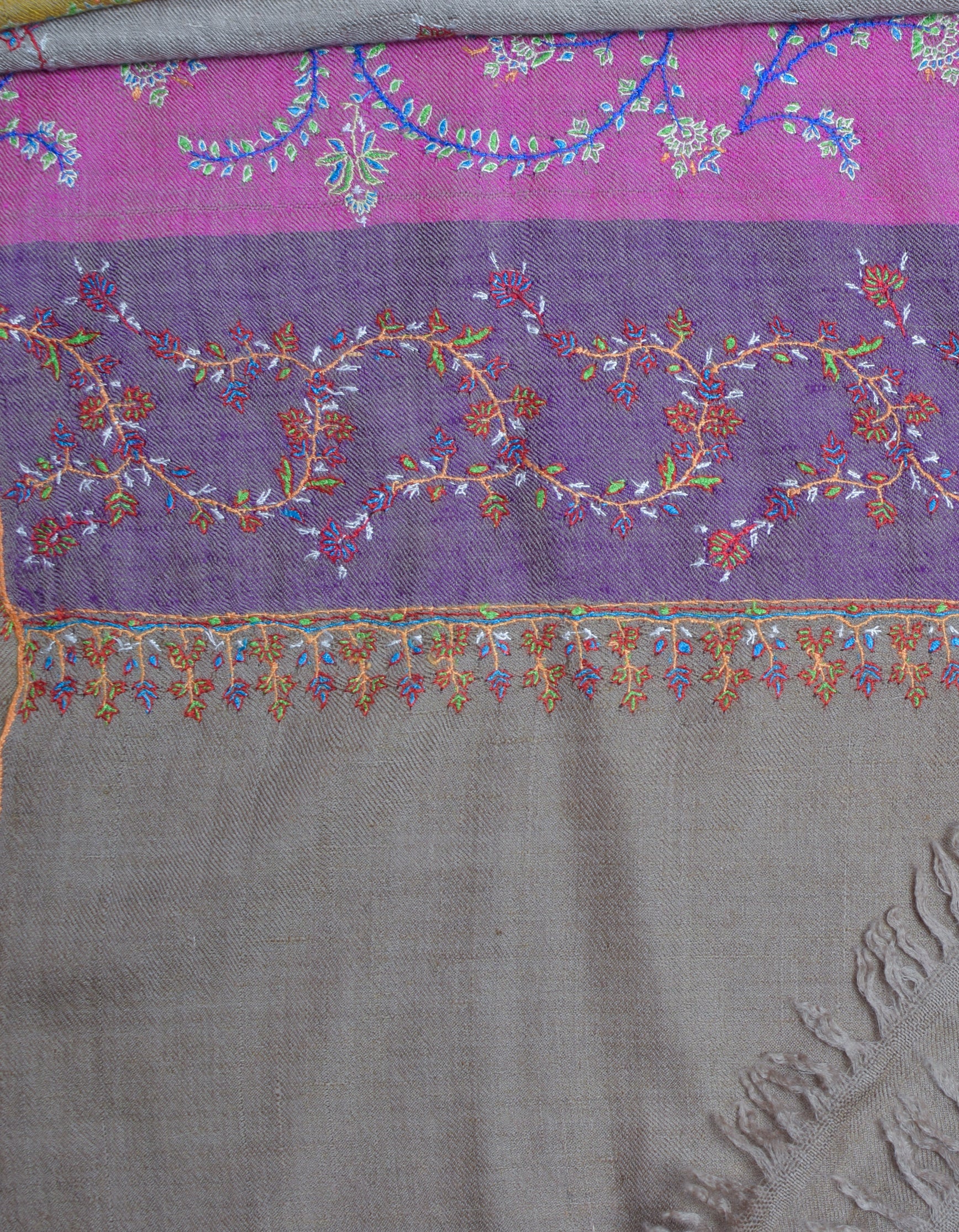 Modern Multi-Pattern Coloured Stripes Handwoven Embroidered Cashmere Pashmina Stole - Kashmir Box