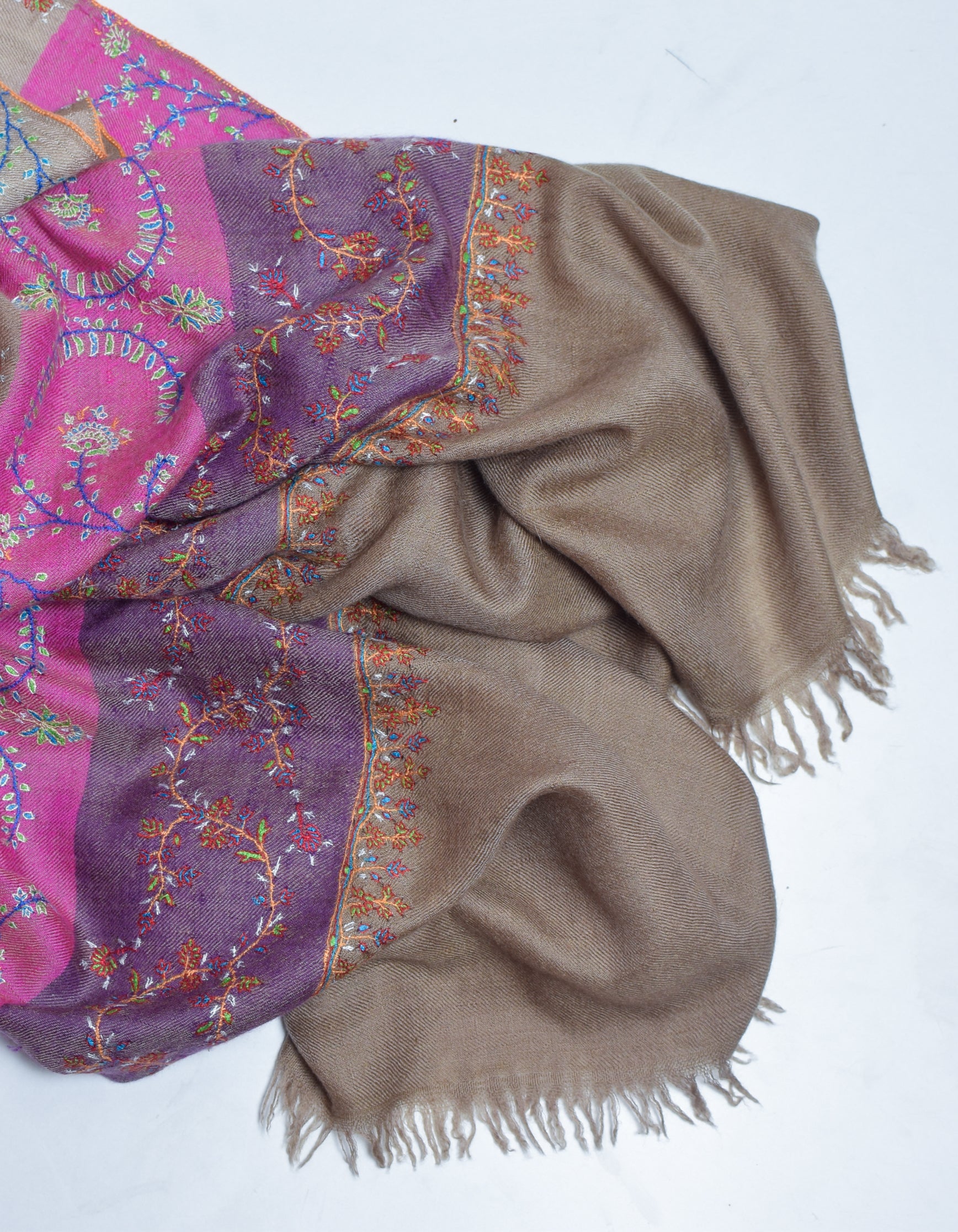 Modern Multi-Pattern Coloured Stripes Handwoven Embroidered Cashmere Pashmina Stole - Kashmir Box
