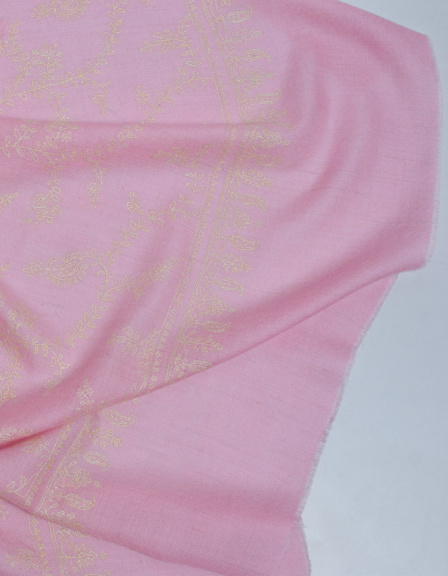 Soft pink Handwoven Jaali Embroidered Cashmere Pashmina Stole - Kashmir Box