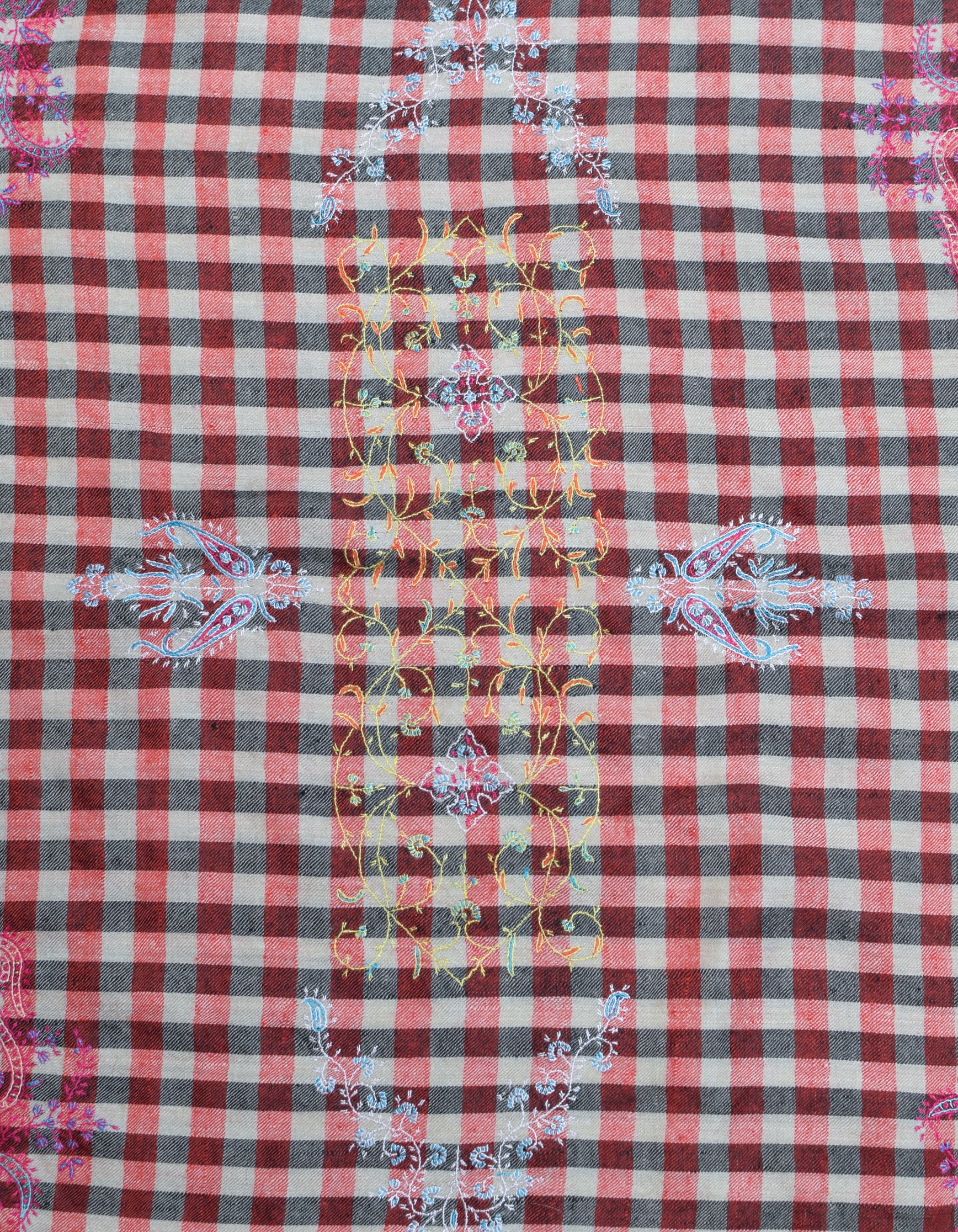 Modern Multi-Pattern Check Handwoven Embroidered Cashmere Pashmina Stole - Kashmir Box