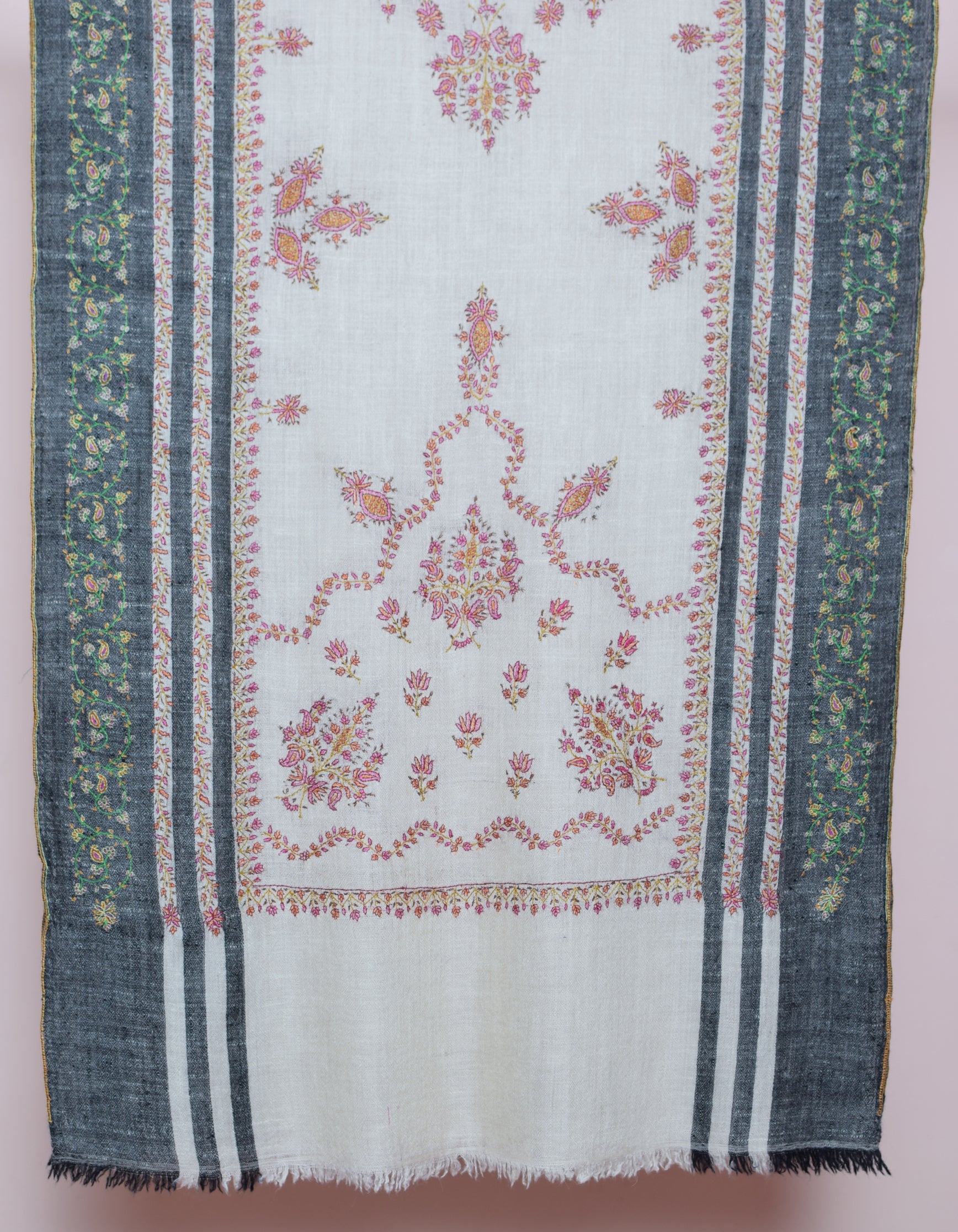 Modern Multi-Pattern Black Stripes Handwoven Embroidered Cashmere Pashmina Stole - Kashmir Box