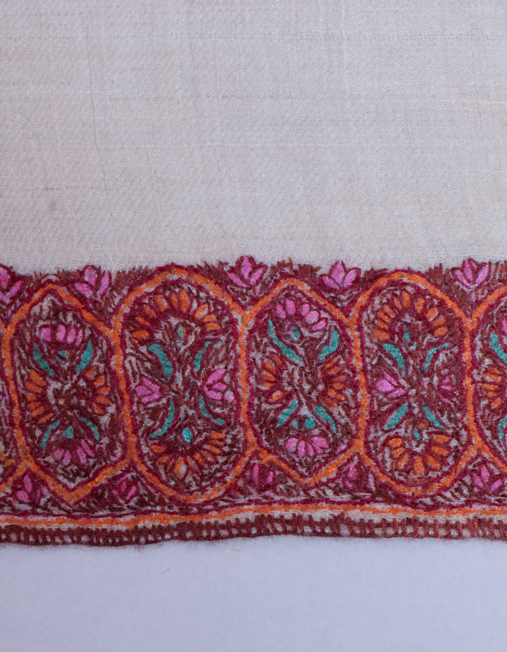 Natural Light Beige Handwoven Sozni Border Embroidered Cashmere Pashmina Shawl - Kashmir Box