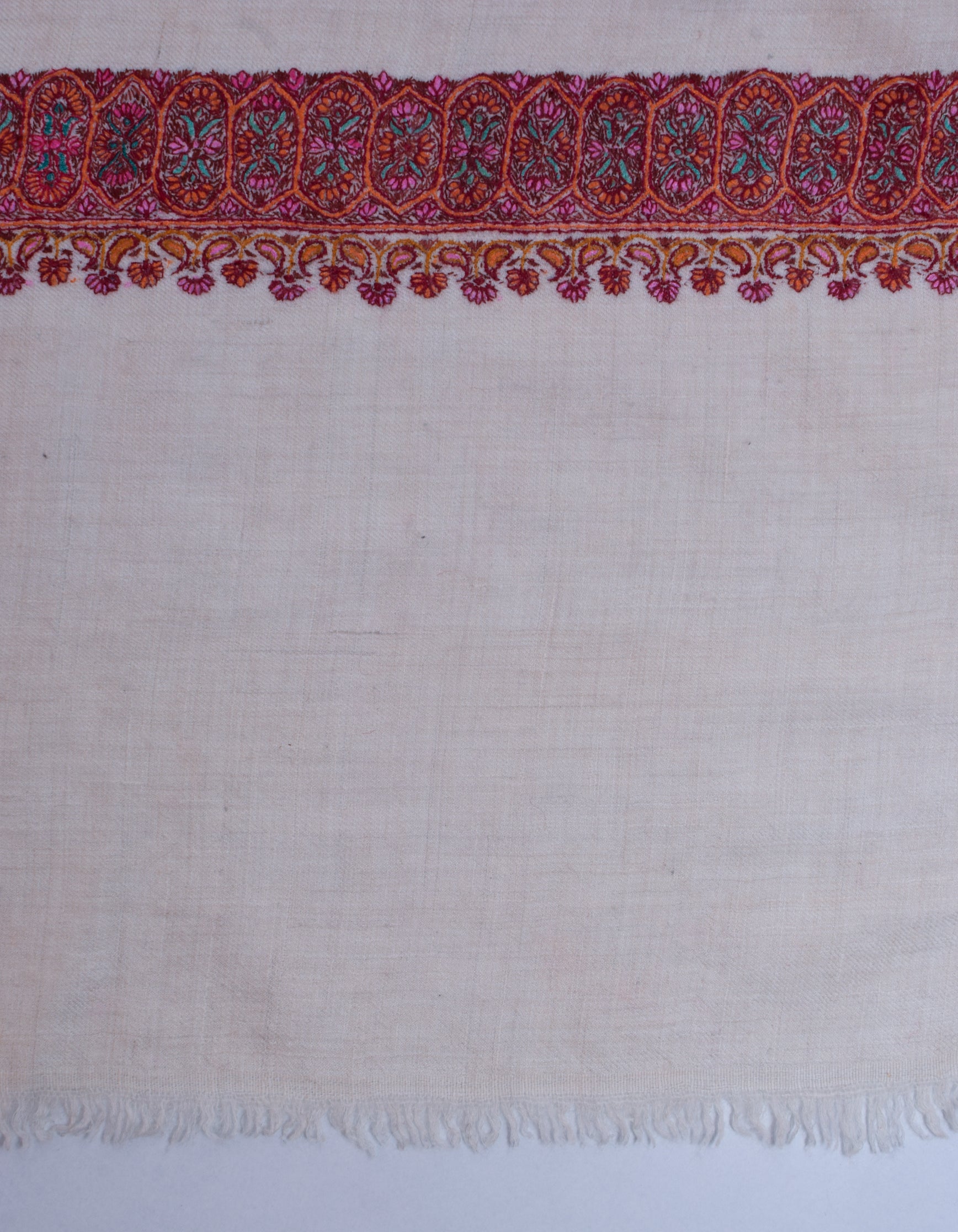 Natural Light Beige Handwoven Sozni Border Embroidered Cashmere Pashmina Shawl - Kashmir Box