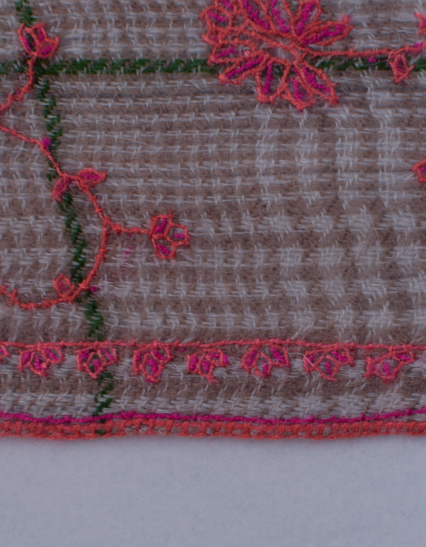 Cream Brown Check stripes Handwoven Sozni Embroidered Cashmere Pashmina Stole - Kashmir Box