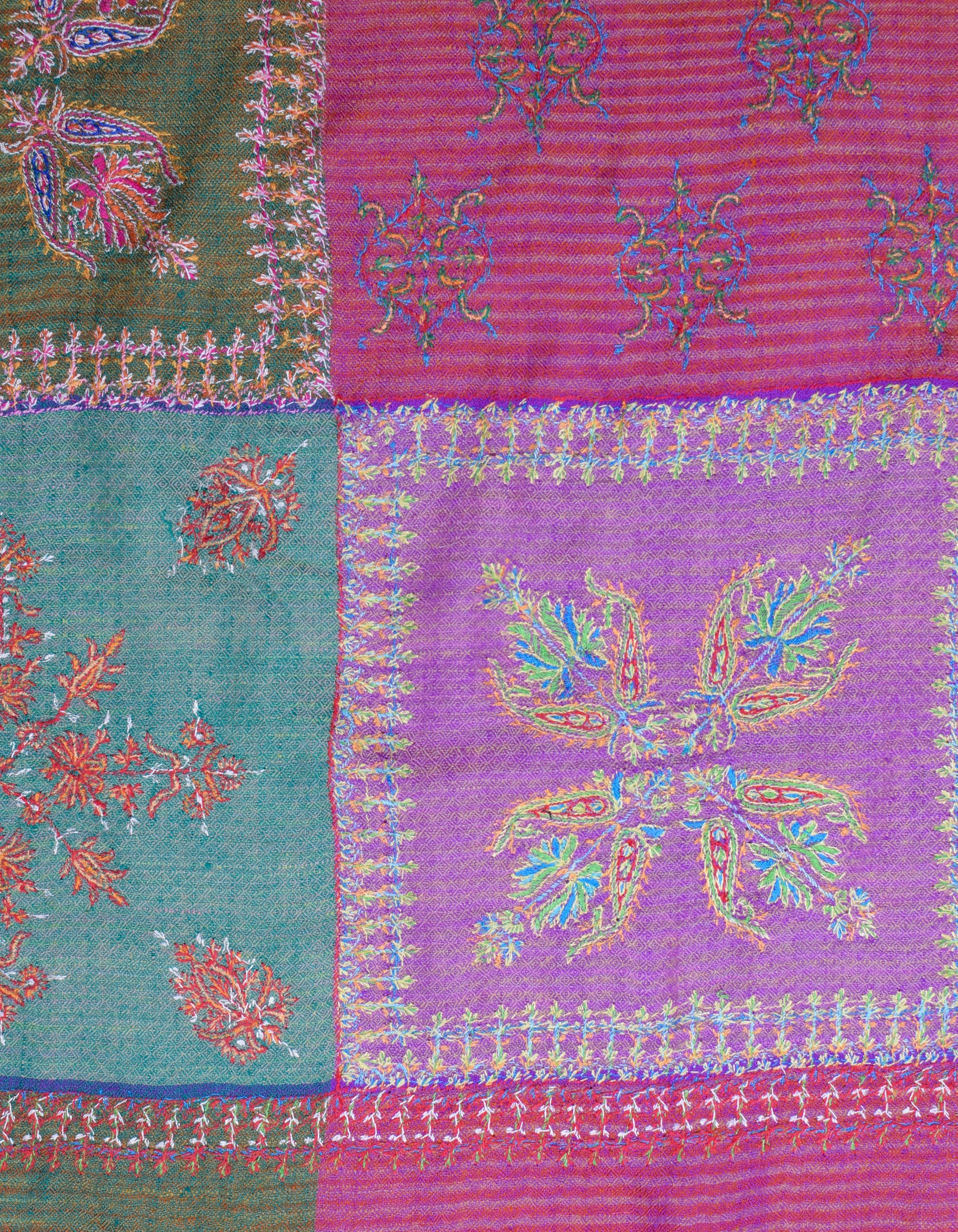 Modern Multi-Pattern Squares Handwoven Embroidered Cashmere Pashmina Stole - Kashmir Box