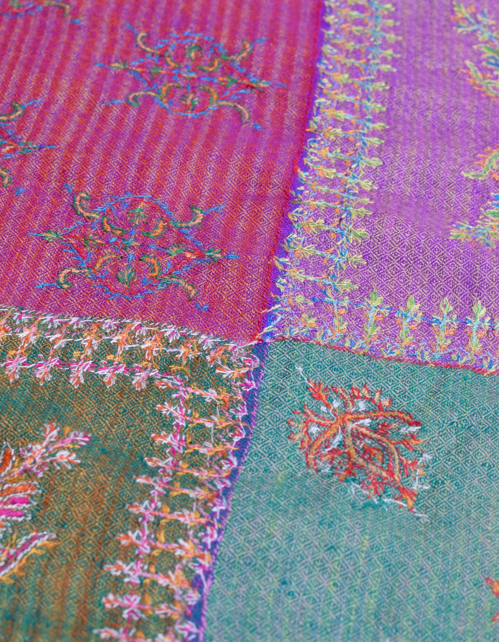 Modern Multi-Pattern Squares Handwoven Embroidered Cashmere Pashmina Stole - Kashmir Box