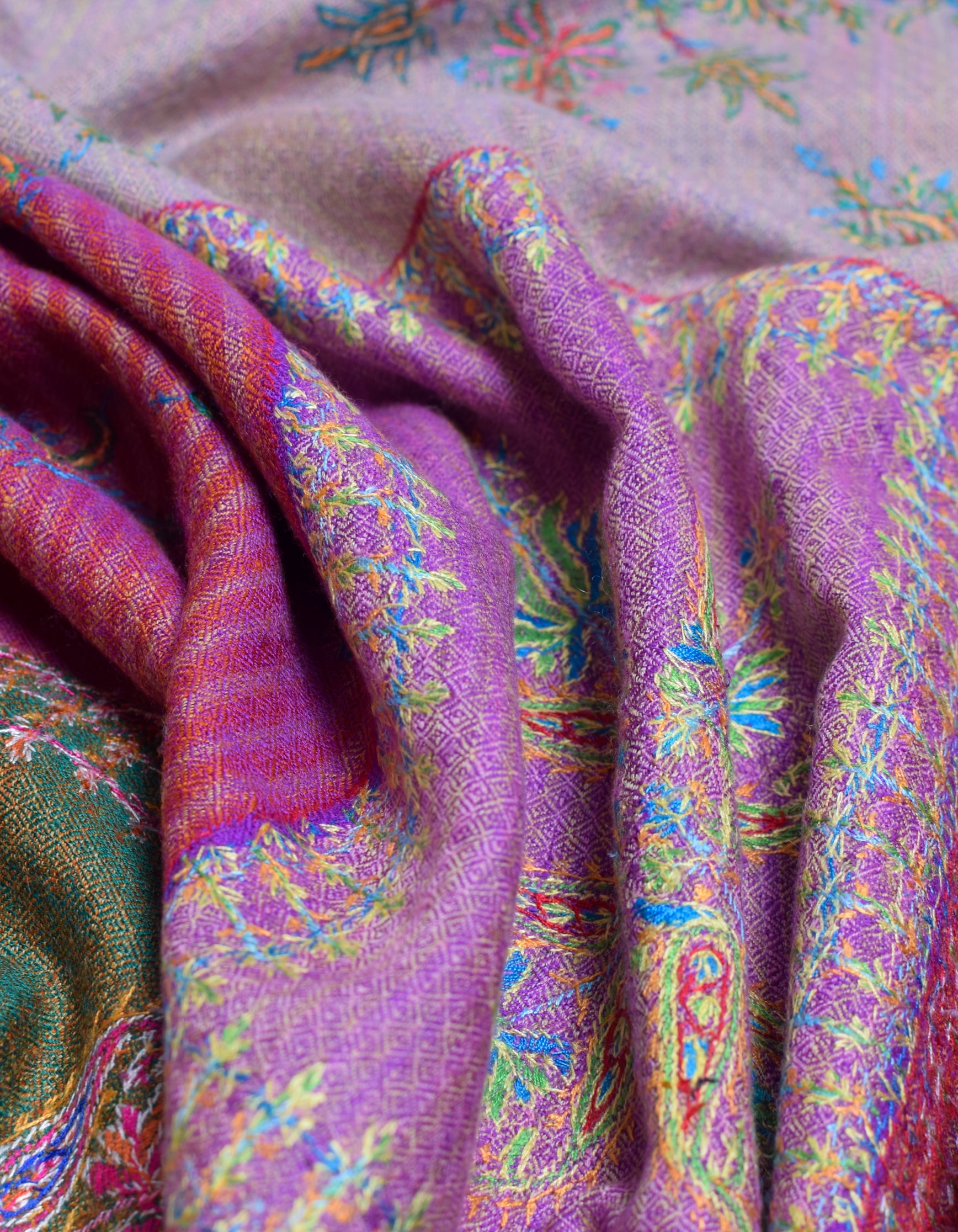 Modern Multi-Pattern Squares Handwoven Embroidered Cashmere Pashmina Stole - Kashmir Box