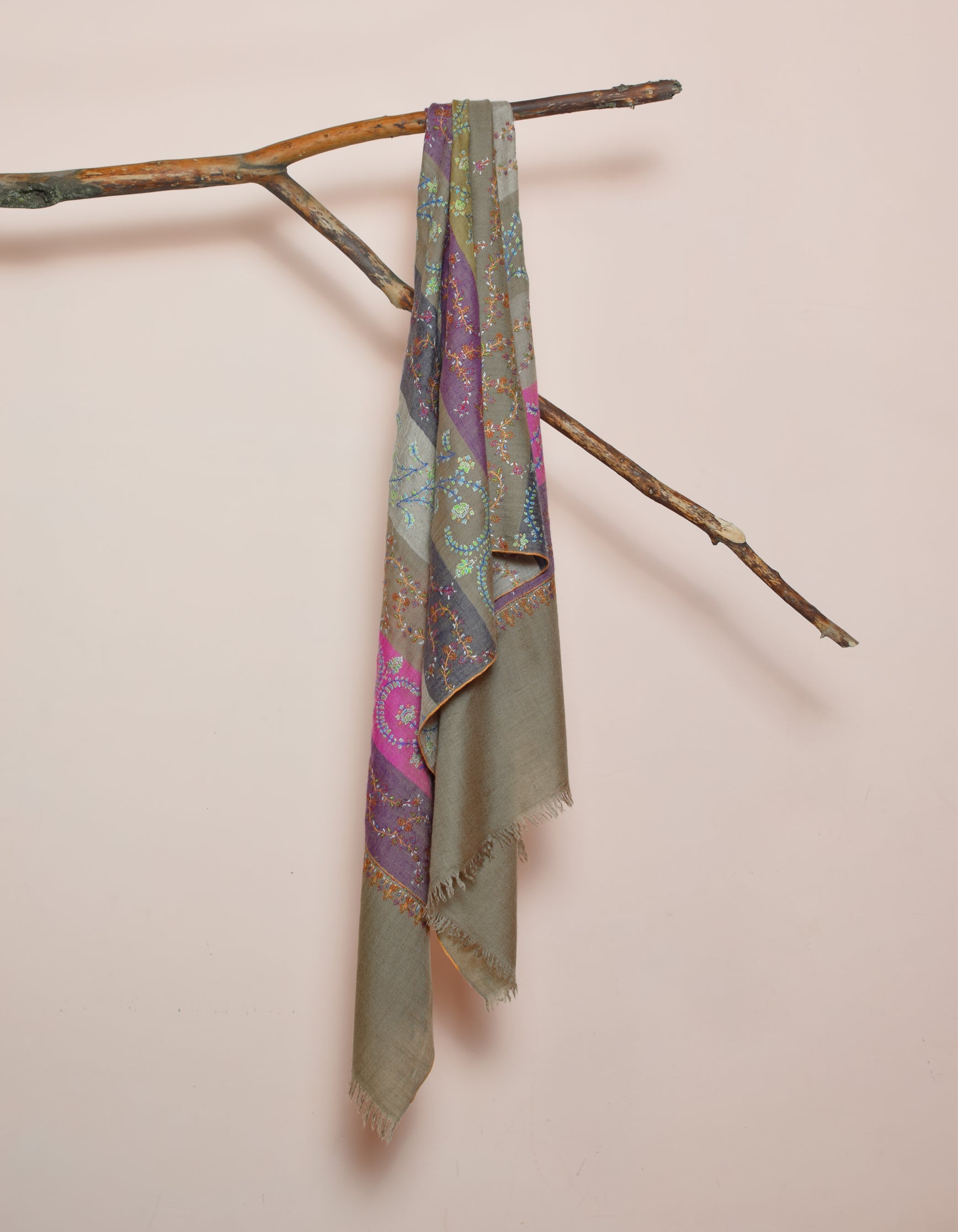 Modern Multi-Pattern Coloured Stripes Handwoven Embroidered Cashmere Pashmina Stole - Kashmir Box