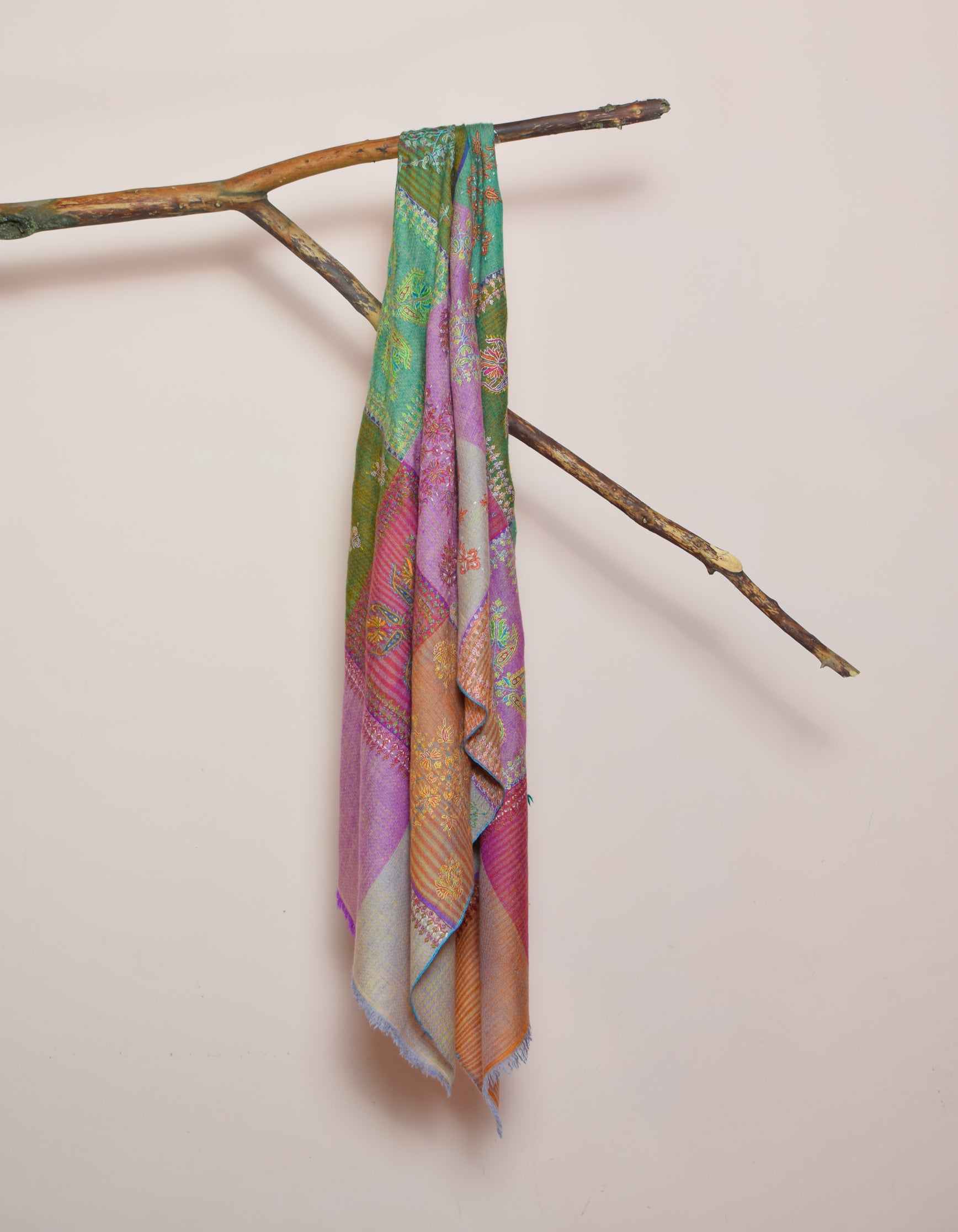 Modern Multi-Pattern Squares Handwoven Embroidered Cashmere Pashmina Stole - Kashmir Box