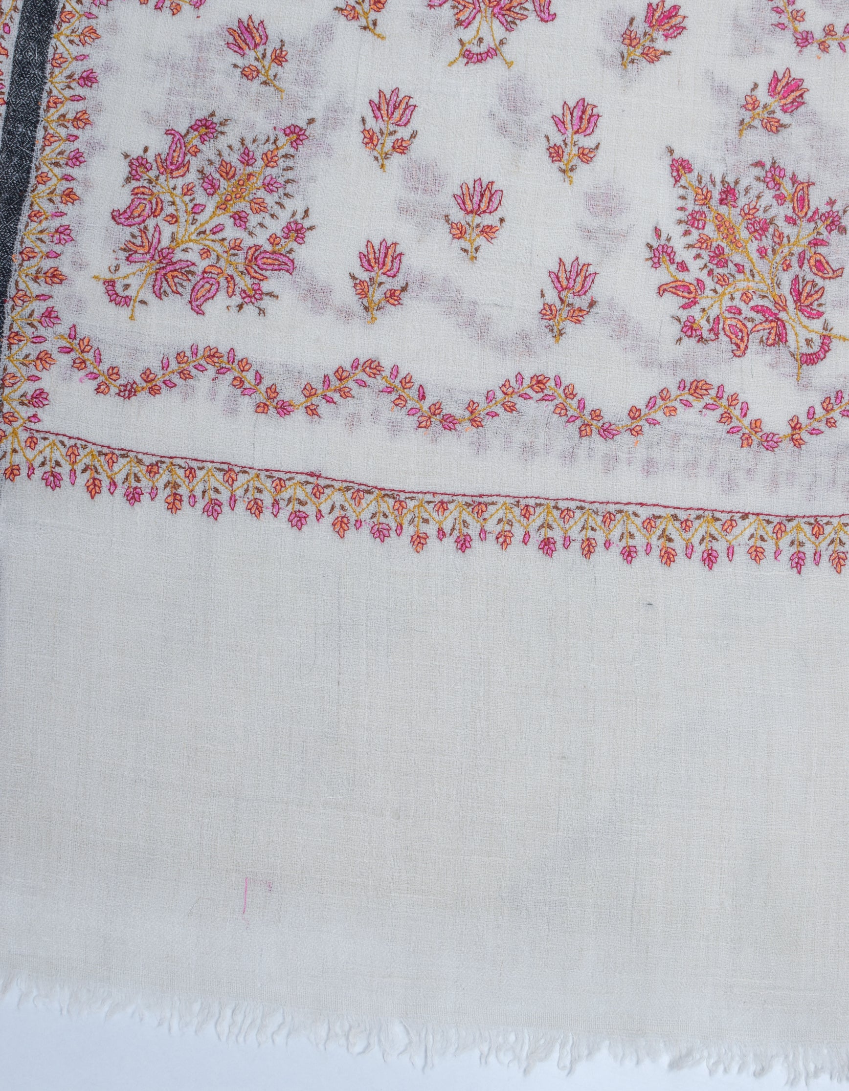 Modern Multi-Pattern Black Stripes Handwoven Embroidered Cashmere Pashmina Stole - Kashmir Box