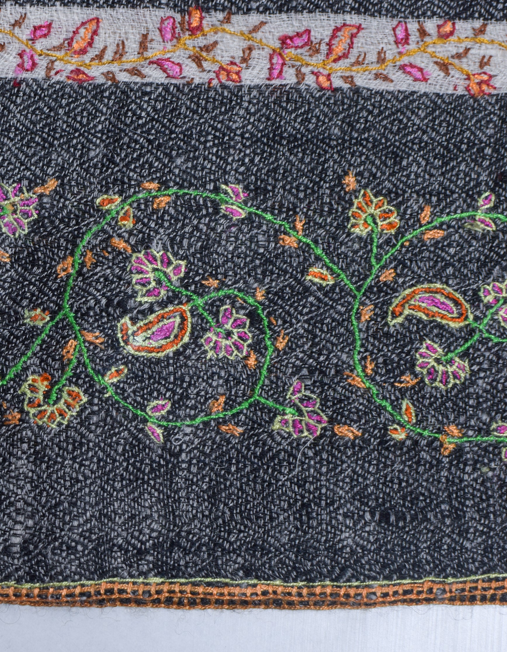 Modern Multi-Pattern Black Stripes Handwoven Embroidered Cashmere Pashmina Stole - Kashmir Box