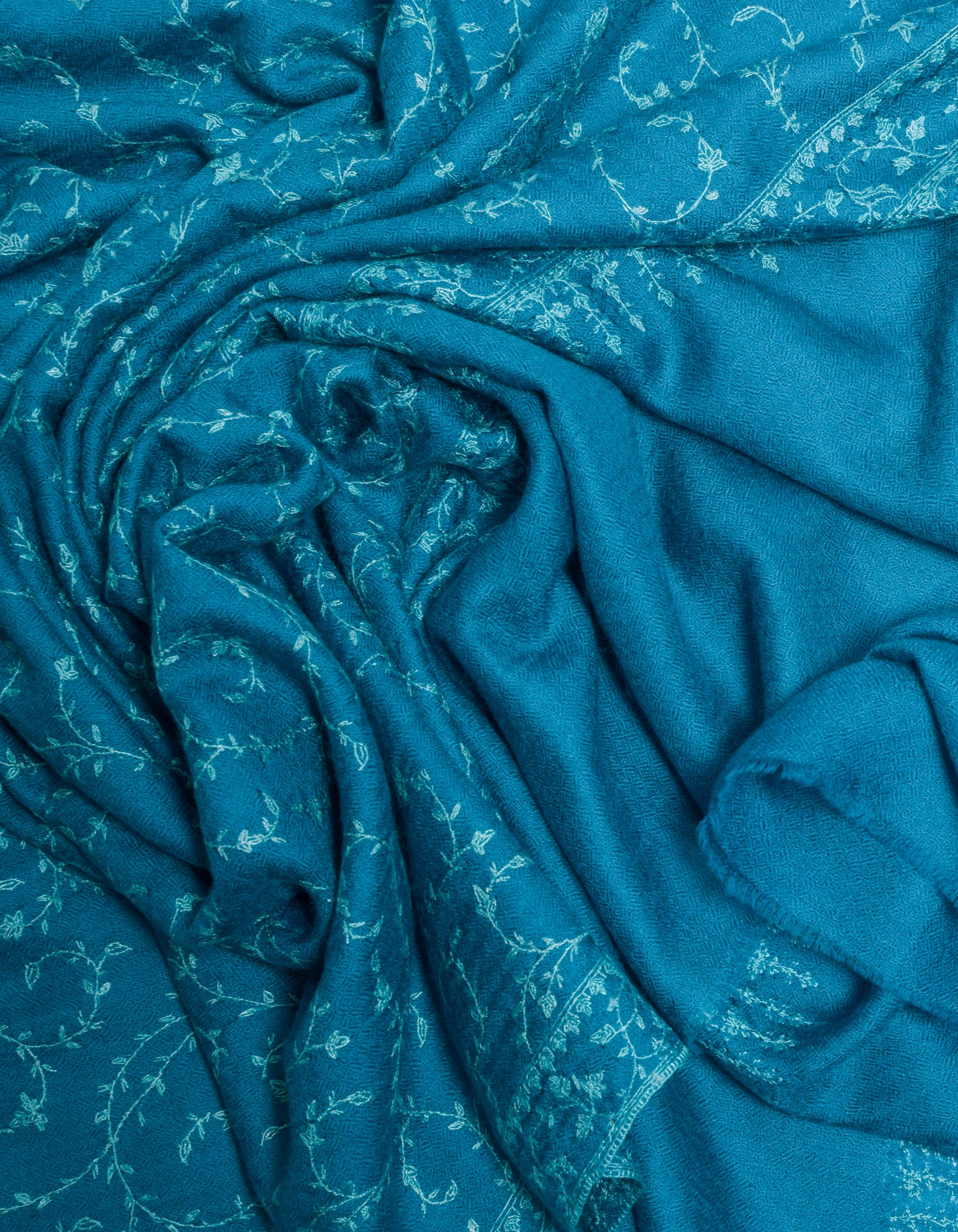 Deep Blue Handwoven Jaali Embroidered Cashmere Pashmina Shawl - Kashmir Box