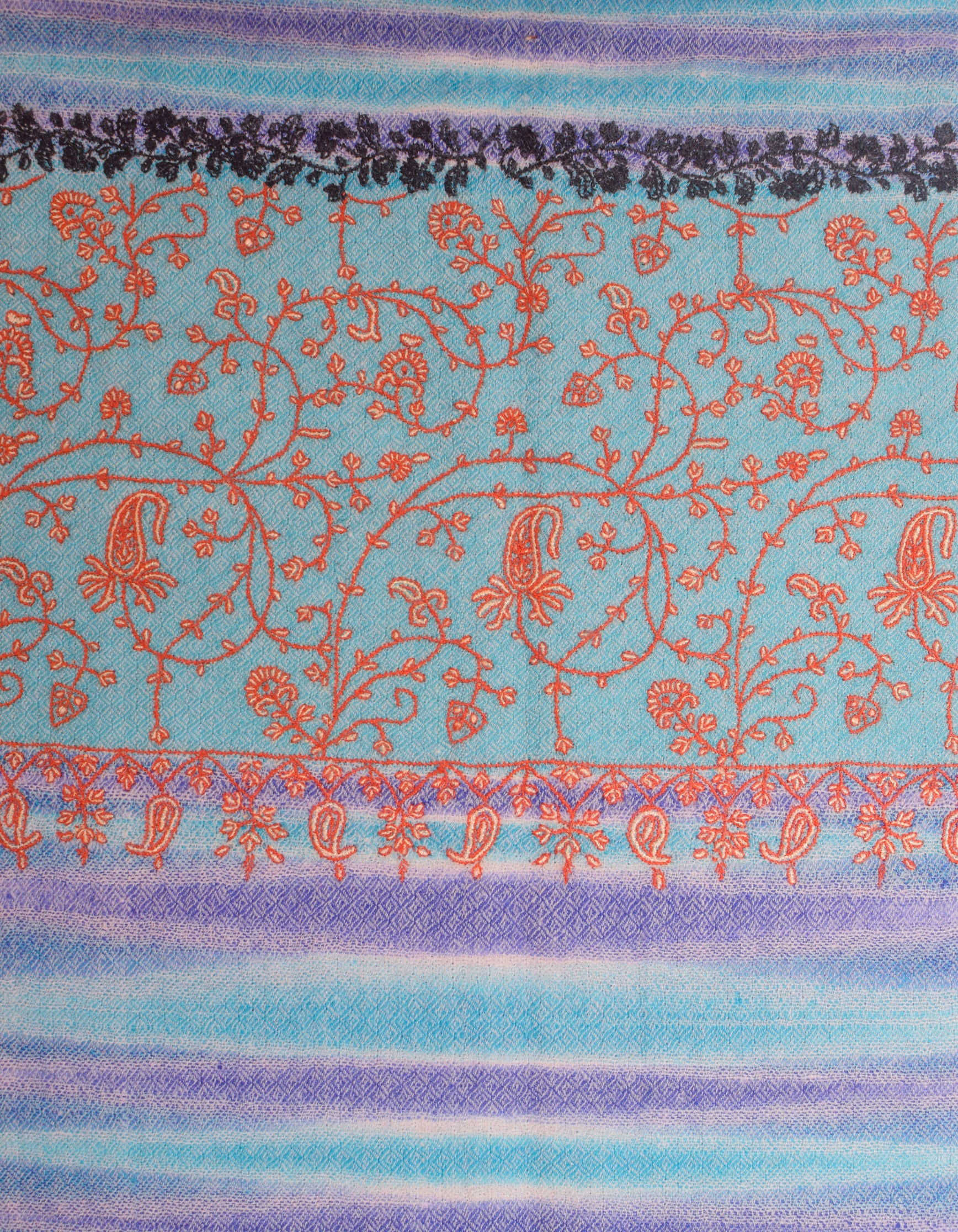 Multi-Blue Ikat Handwoven Sozni Embroidered Cashmere Pashmina Stole - Kashmir Box