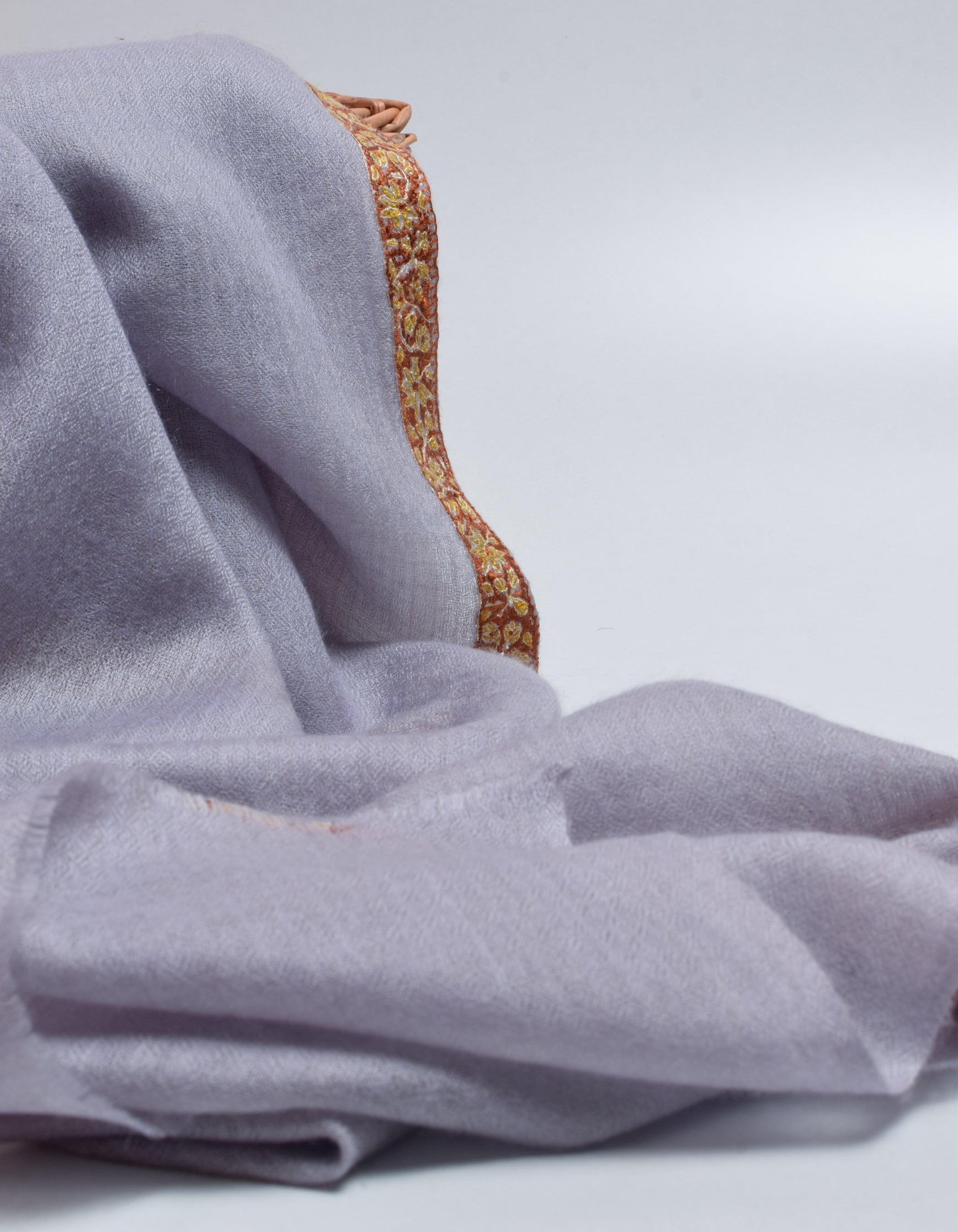 Cool Grey Handwoven Sozni Border Embroidered Cashmere Pashmina Shawl - Kashmir Box