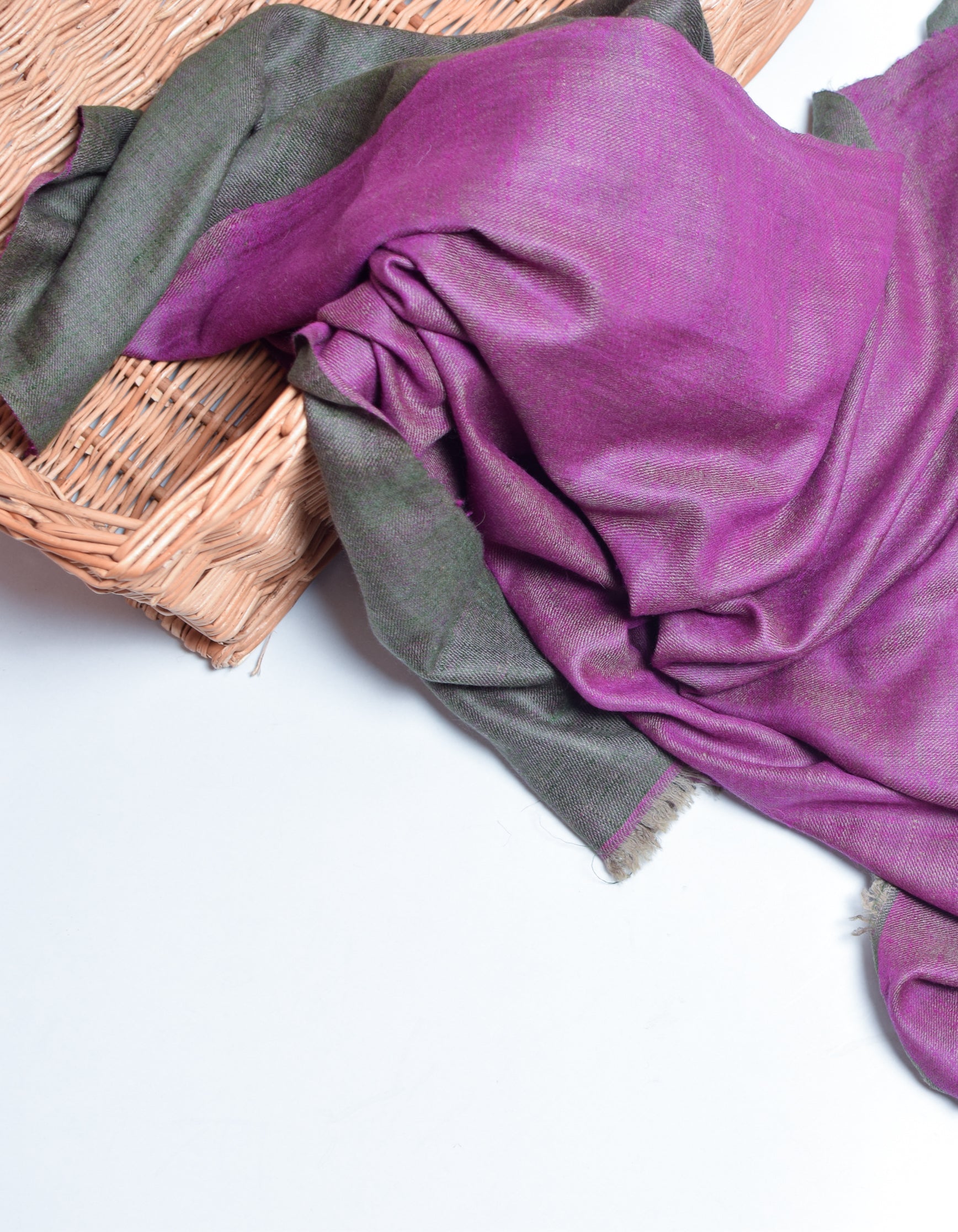 Khaki Saffron Handwoven Reversible Cashmere Pashmina Shawl - Kashmir Box