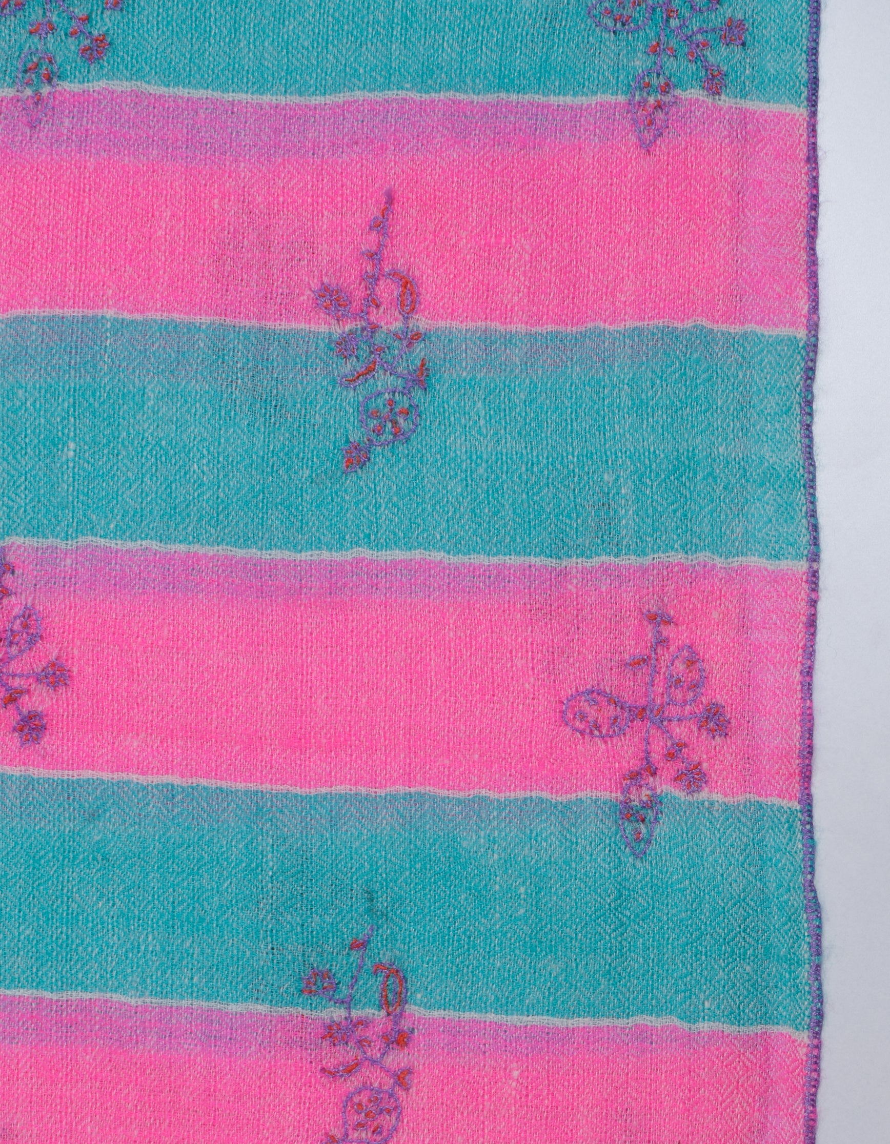 Cream Handwoven Dual Pattern Embroidered Cashmere Pashmina Stole - Kashmir Box