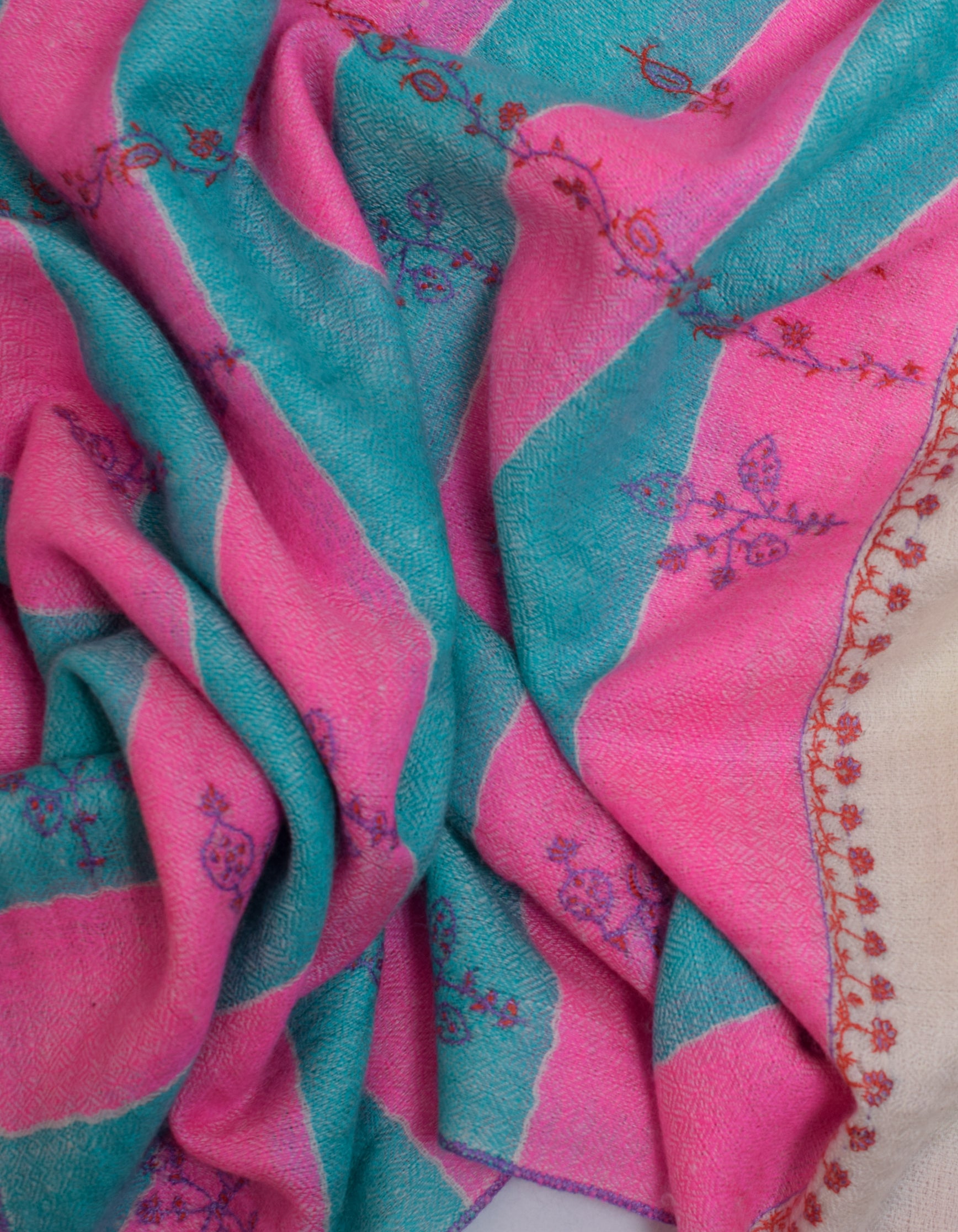 Cream Handwoven Dual Pattern Embroidered Cashmere Pashmina Stole - Kashmir Box