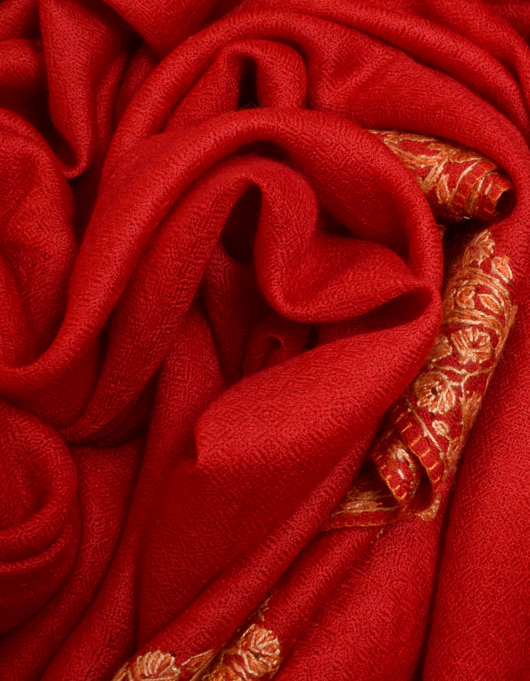 Scarlet Red Handwoven Border Embroidered Cashmere Pashmina Shawl - Kashmir Box