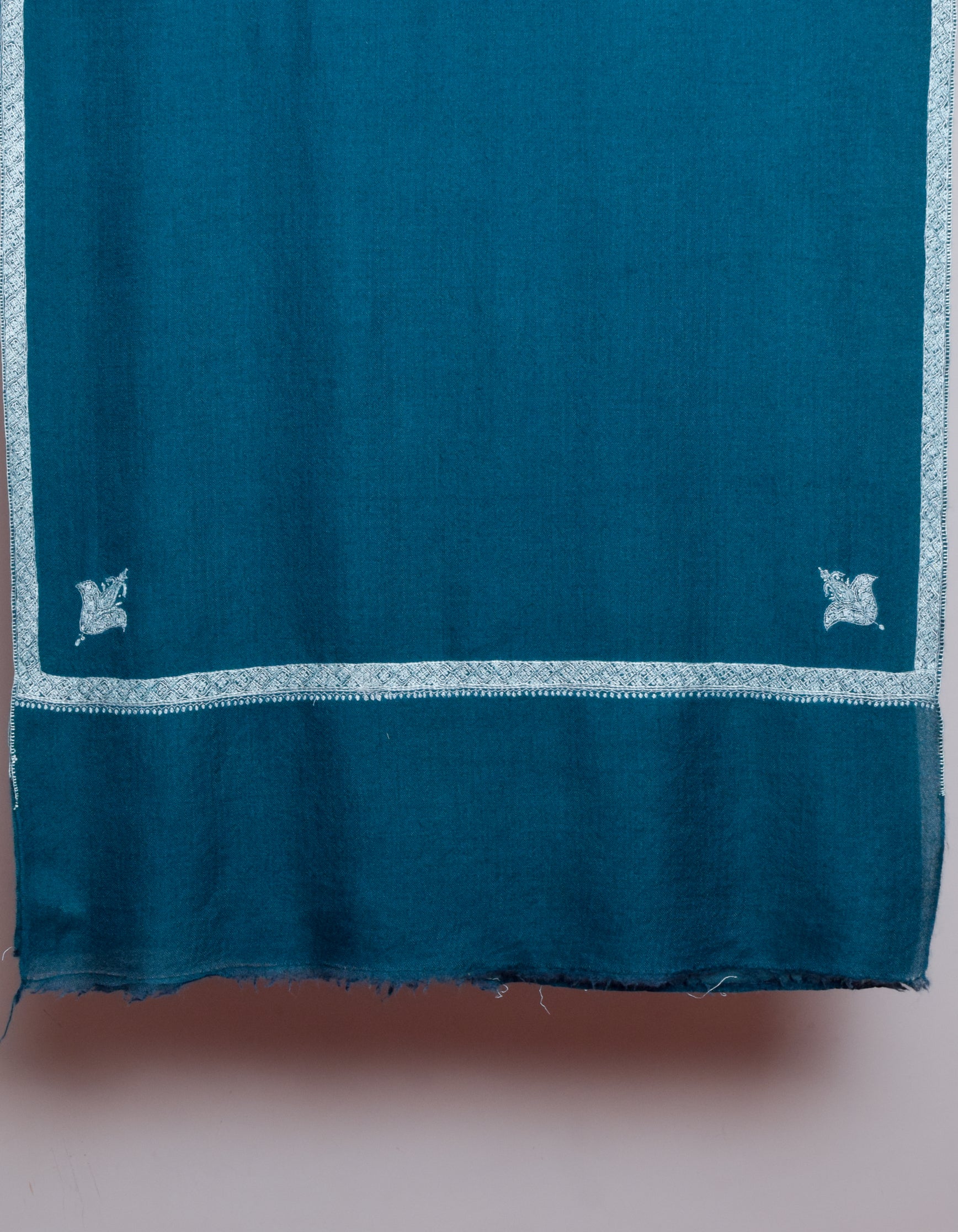 Dark Teal Handwoven Sozni Border Embroidered Cashmere Pashmina Stole - Kashmir Box
