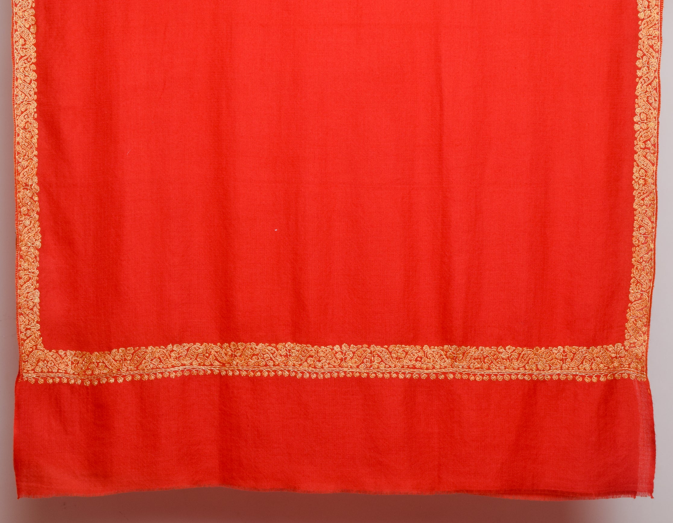 Scarlet Red Handwoven Border Embroidered Cashmere Pashmina Shawl - Kashmir Box