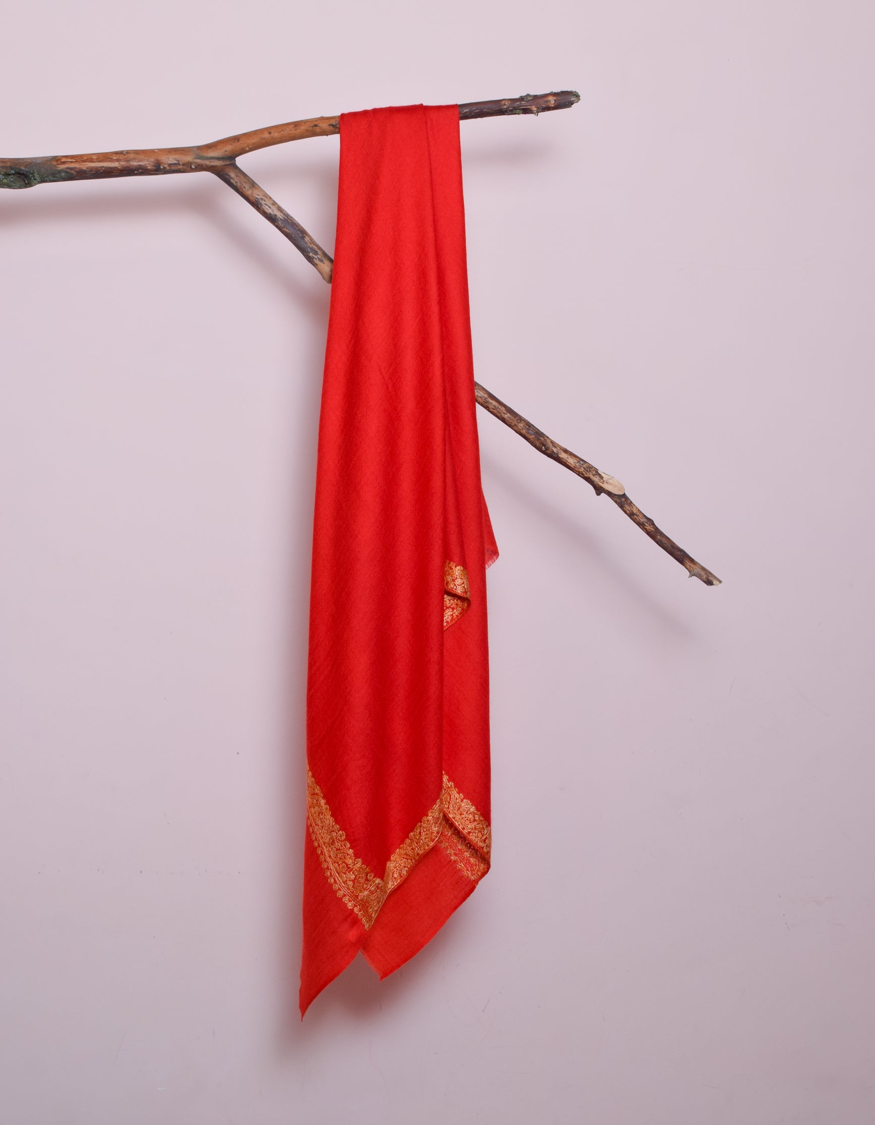Scarlet Red Handwoven Border Embroidered Cashmere Pashmina Shawl - Kashmir Box