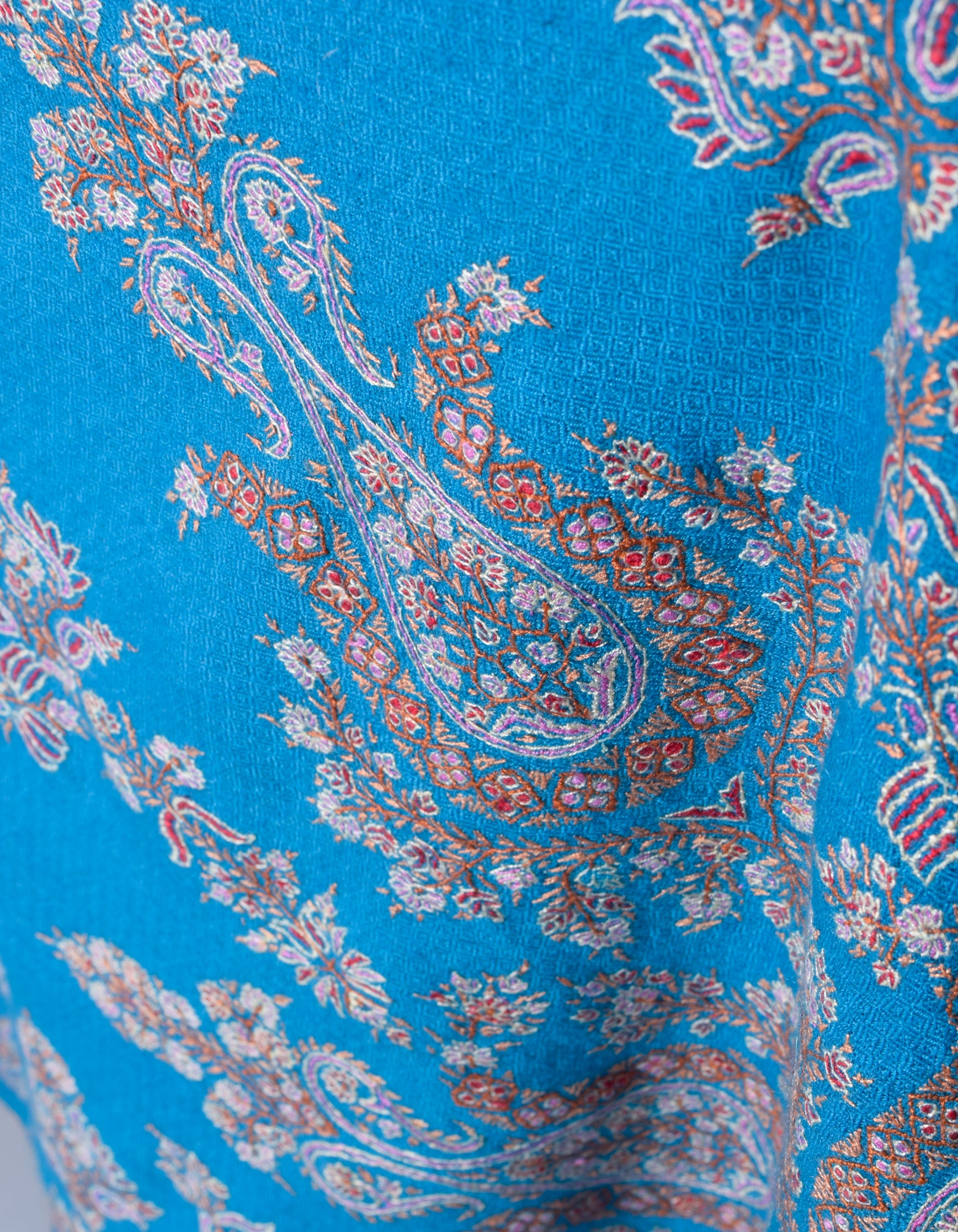 Deep Sky Handwoven Sozni Palla Embroidered Cashmere Pashmina Stole - Kashmir Box