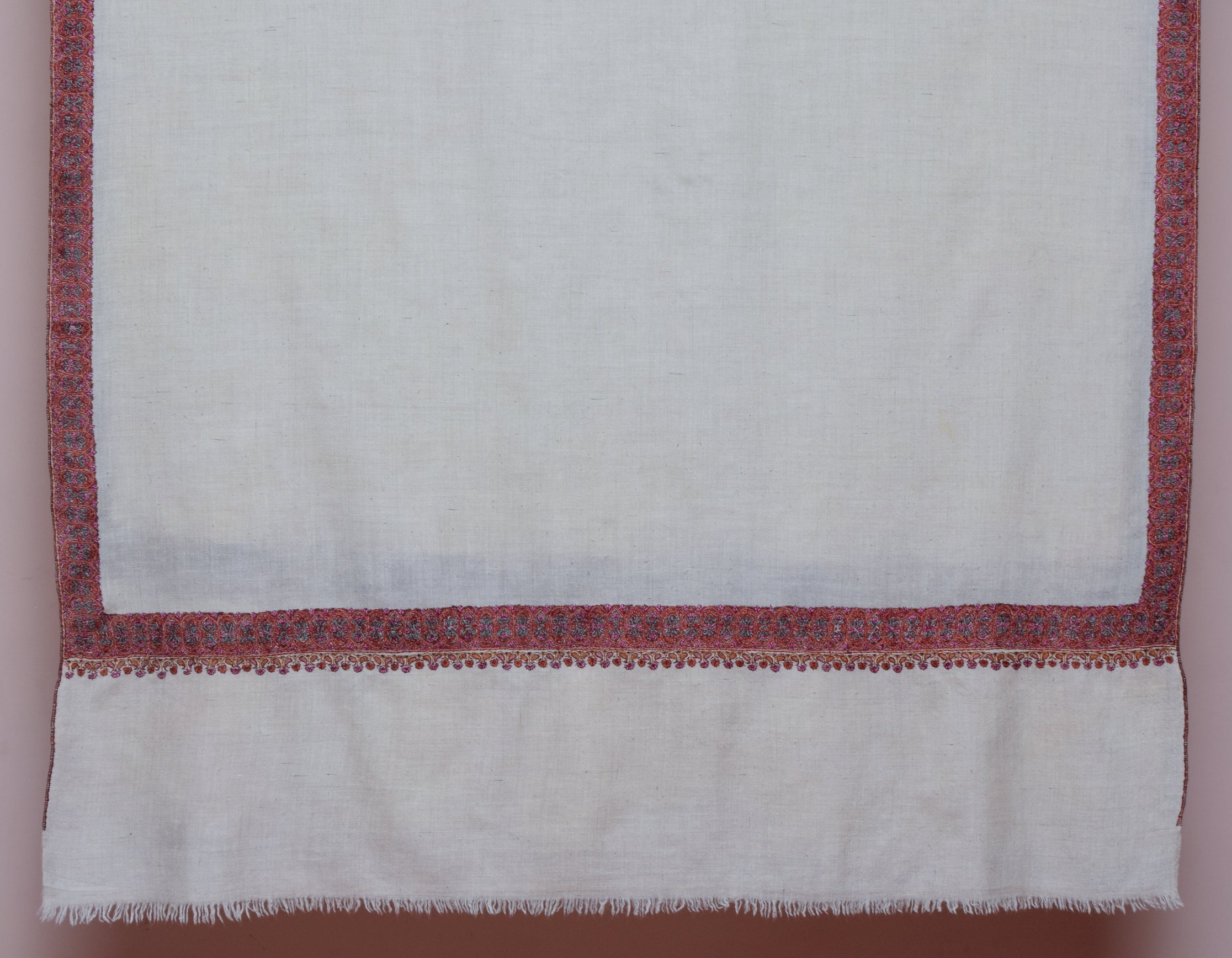 Natural Light Beige Handwoven Sozni Border Embroidered Cashmere Pashmina Shawl - Kashmir Box