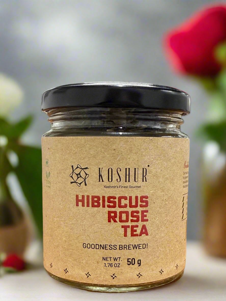 Hibiscus Rose Tea | Gudhal Gulab Chai |Best Herbal Flower Tea | Green Tea Leaves| Skin Detox Tea | Refreshing Tea | Uplifts Mood (50 g) - Kashmir Box