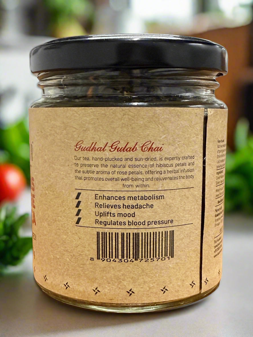 Hibiscus Rose Tea | Gudhal Gulab Chai |Best Herbal Flower Tea | Green Tea Leaves| Skin Detox Tea | Refreshing Tea | Uplifts Mood (50 g) - Kashmir Box