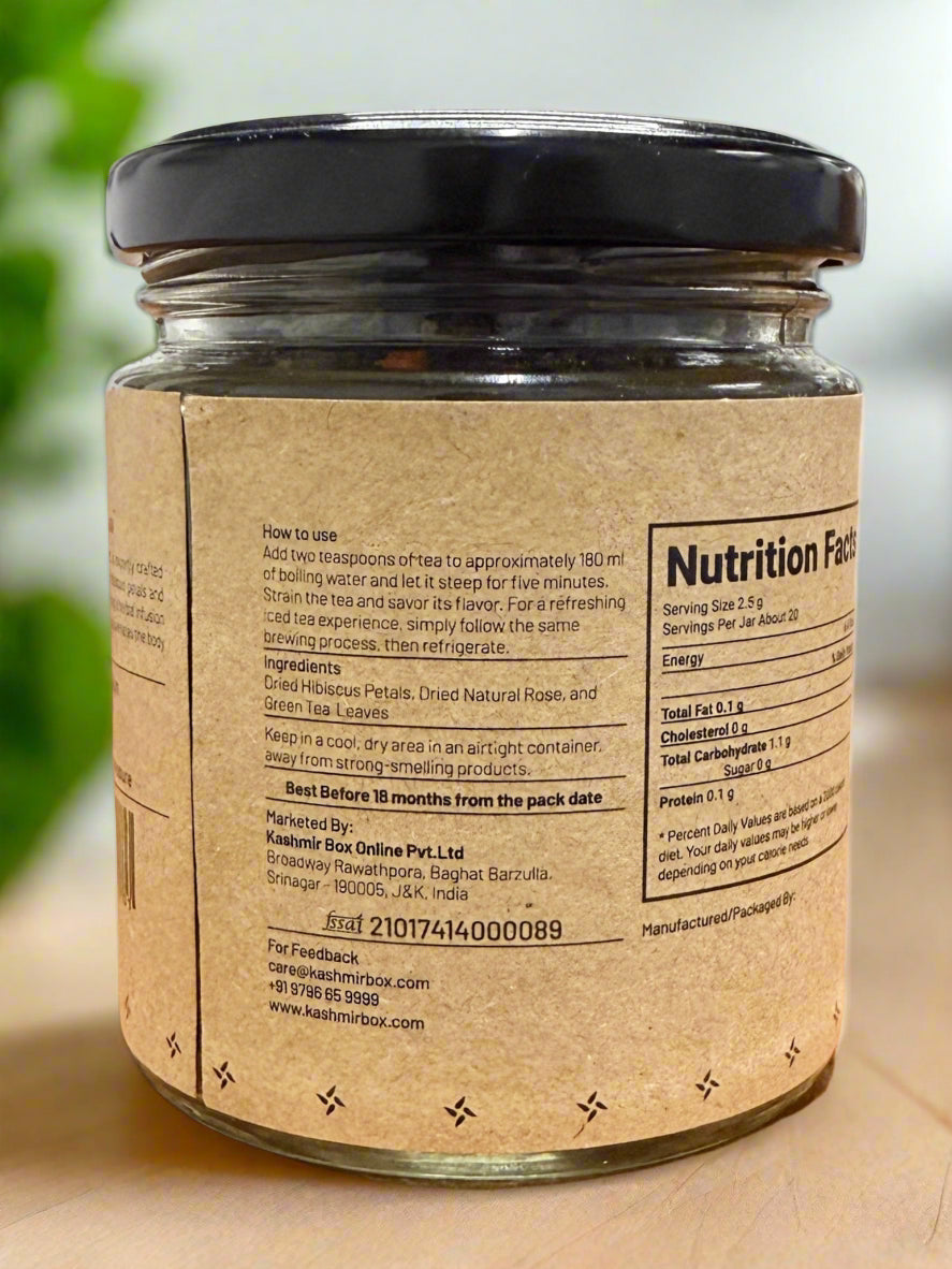 Hibiscus Rose Tea | Gudhal Gulab Chai |Best Herbal Flower Tea | Green Tea Leaves| Skin Detox Tea | Refreshing Tea | Uplifts Mood (50 g) - Kashmir Box