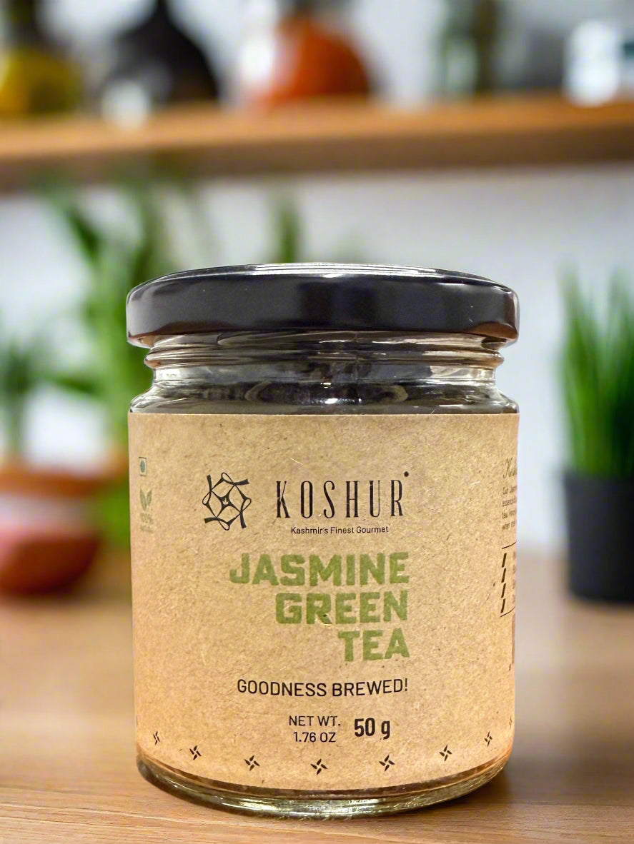 Jasmine Green Tea | Mogra Chai | Best Herbal Tea | Green Tea Leaves | Pure Flower Tea | 100% Natural Jasmine Buds | Calming Tea | Natural Calmer (50 g) - Kashmir Box