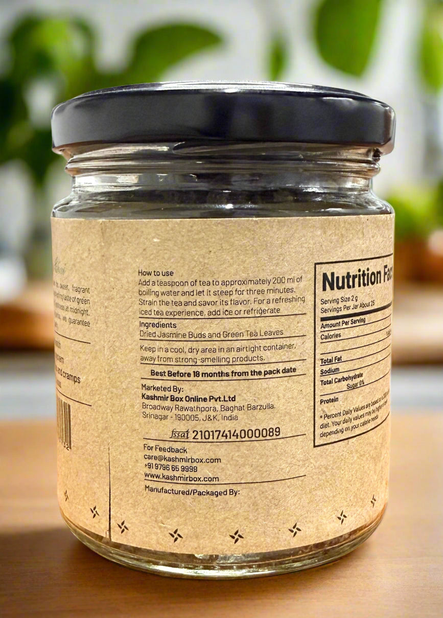 Jasmine Green Tea | Mogra Chai | Best Herbal Tea | Green Tea Leaves | Pure Flower Tea | 100% Natural Jasmine Buds | Calming Tea | Natural Calmer (50 g) - Kashmir Box