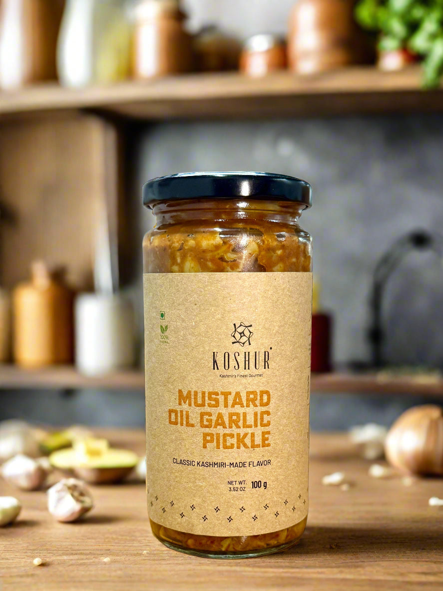 Mustard Oil Garlic Pickle | Sarson da Lahsun Achar |Farm Fresh Vegetables | Best Vegetable Pickle |Gourmet Healthy Pickles |Good for Digestion (100 g) - Kashmir Box