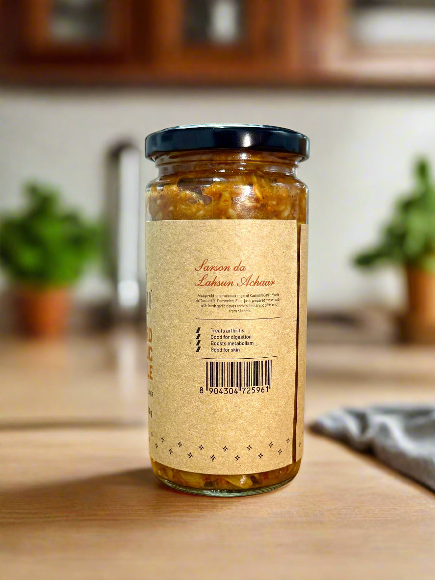Mustard Oil Garlic Pickle | Sarson da Lahsun Achar |Farm Fresh Vegetables | Best Vegetable Pickle |Gourmet Healthy Pickles |Good for Digestion (100 g) - Kashmir Box