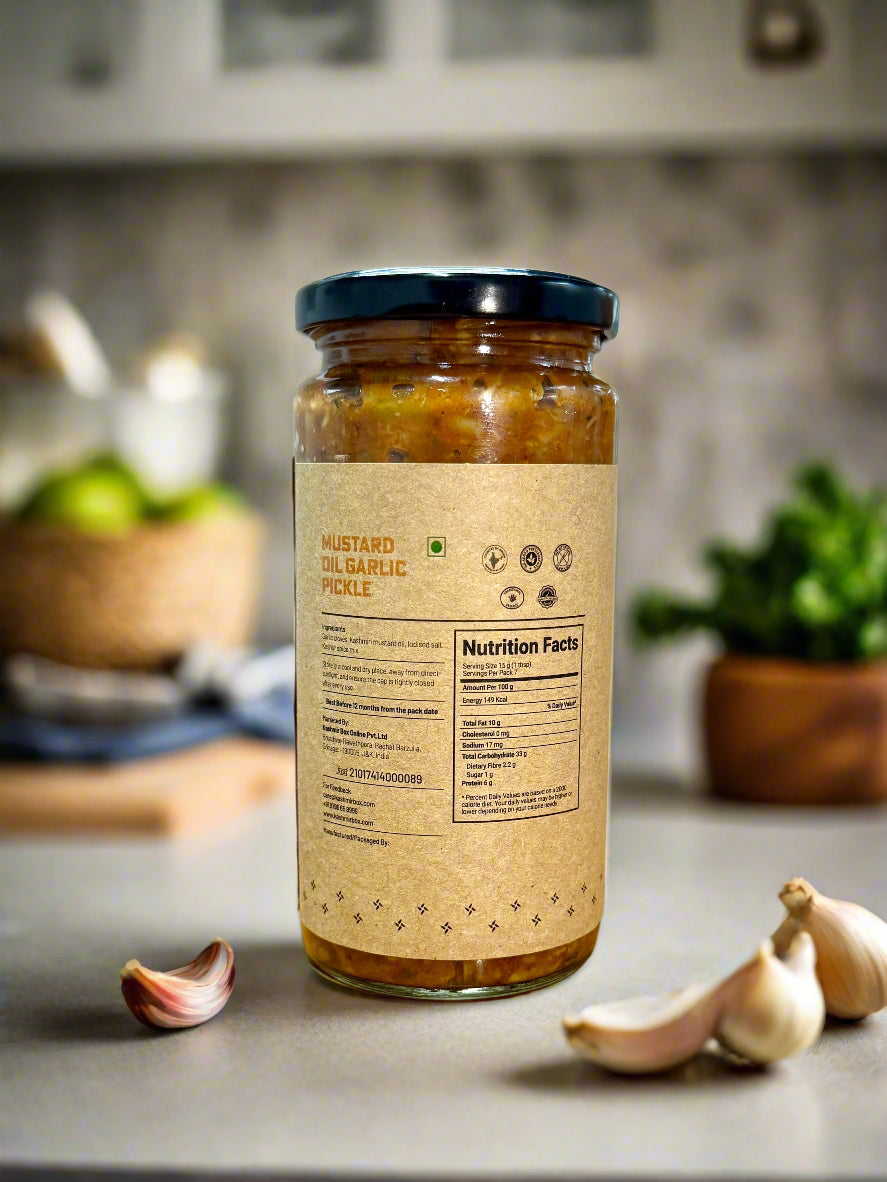 Mustard Oil Garlic Pickle | Sarson da Lahsun Achar |Farm Fresh Vegetables | Best Vegetable Pickle |Gourmet Healthy Pickles |Good for Digestion (100 g) - Kashmir Box