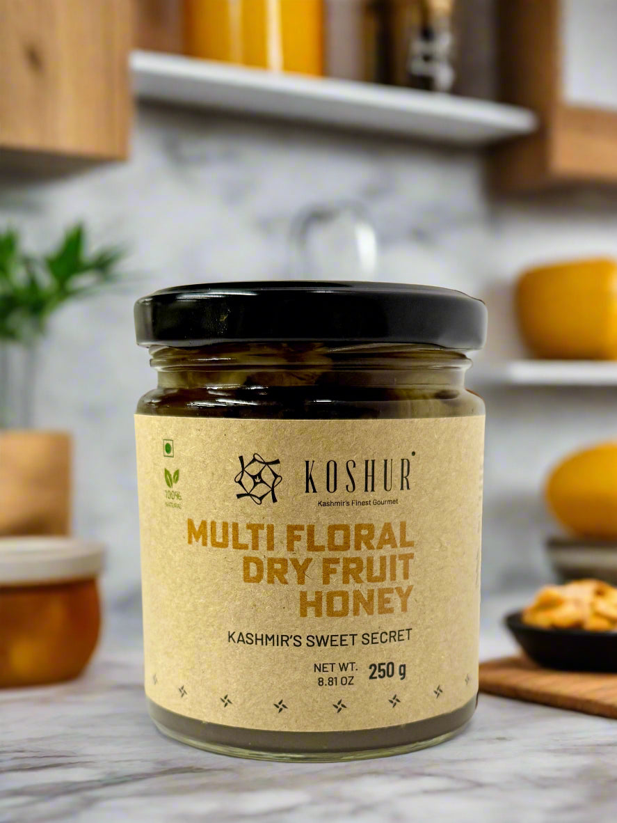 Koshur - Multi Floral Dry Fruit Honey | Meva Shehad | 100% Pure Organic Superfood | Unpasteurized | Natural Sweetener | No Sugar Added | Nuts & Dry Fruits - Kashmir Box