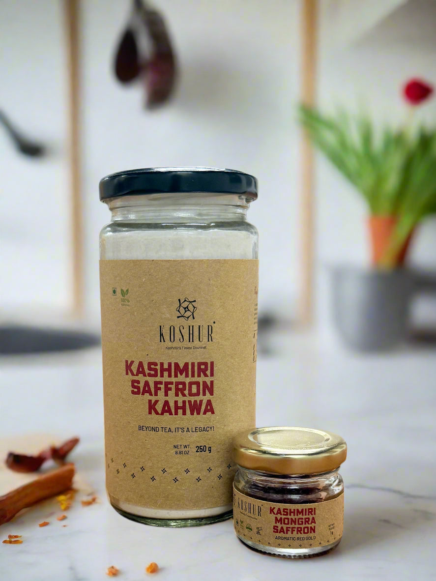 Koshur Kashmiri Kehwa Mix and Mongra Saffron Combo - Kashmir Box