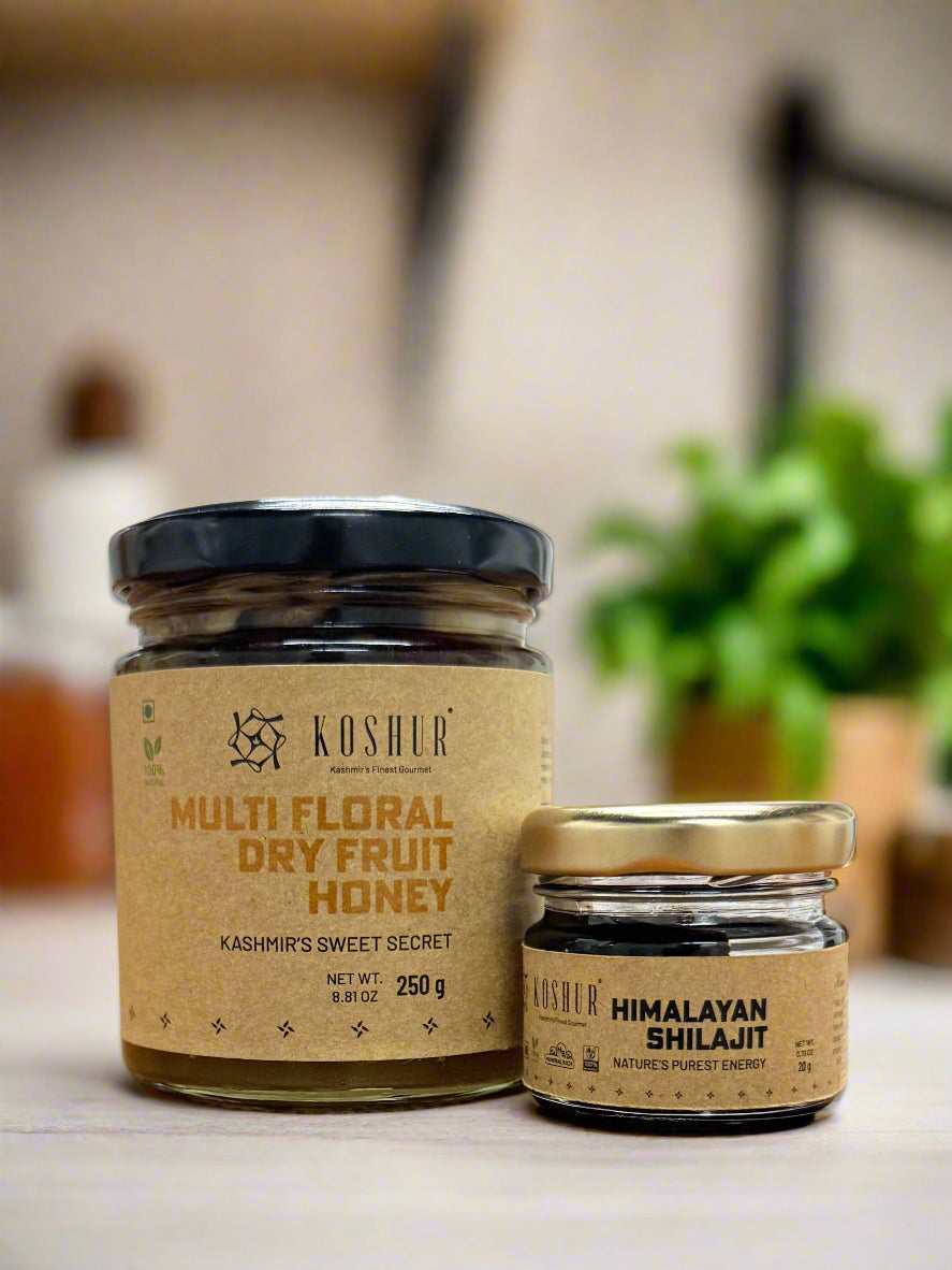 Koshur Dry Fruit Mix Acacia Honey and Shilajit Combo - Kashmir Box