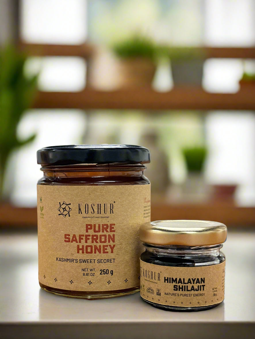 Koshur Saffron Infused White Honey and Shilajit Combo - Kashmir Box